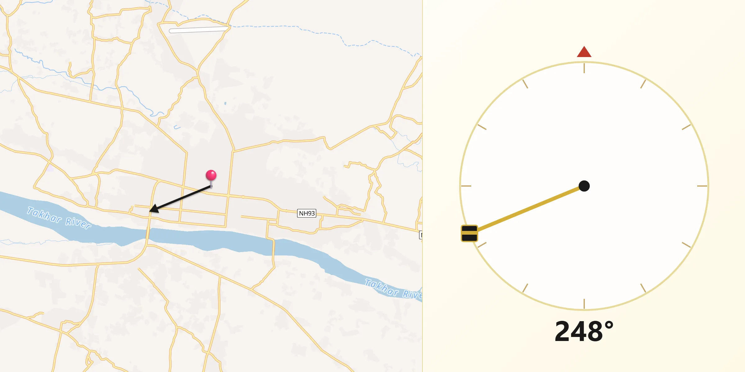 Direction vers la Qibla depuis Tâloqân