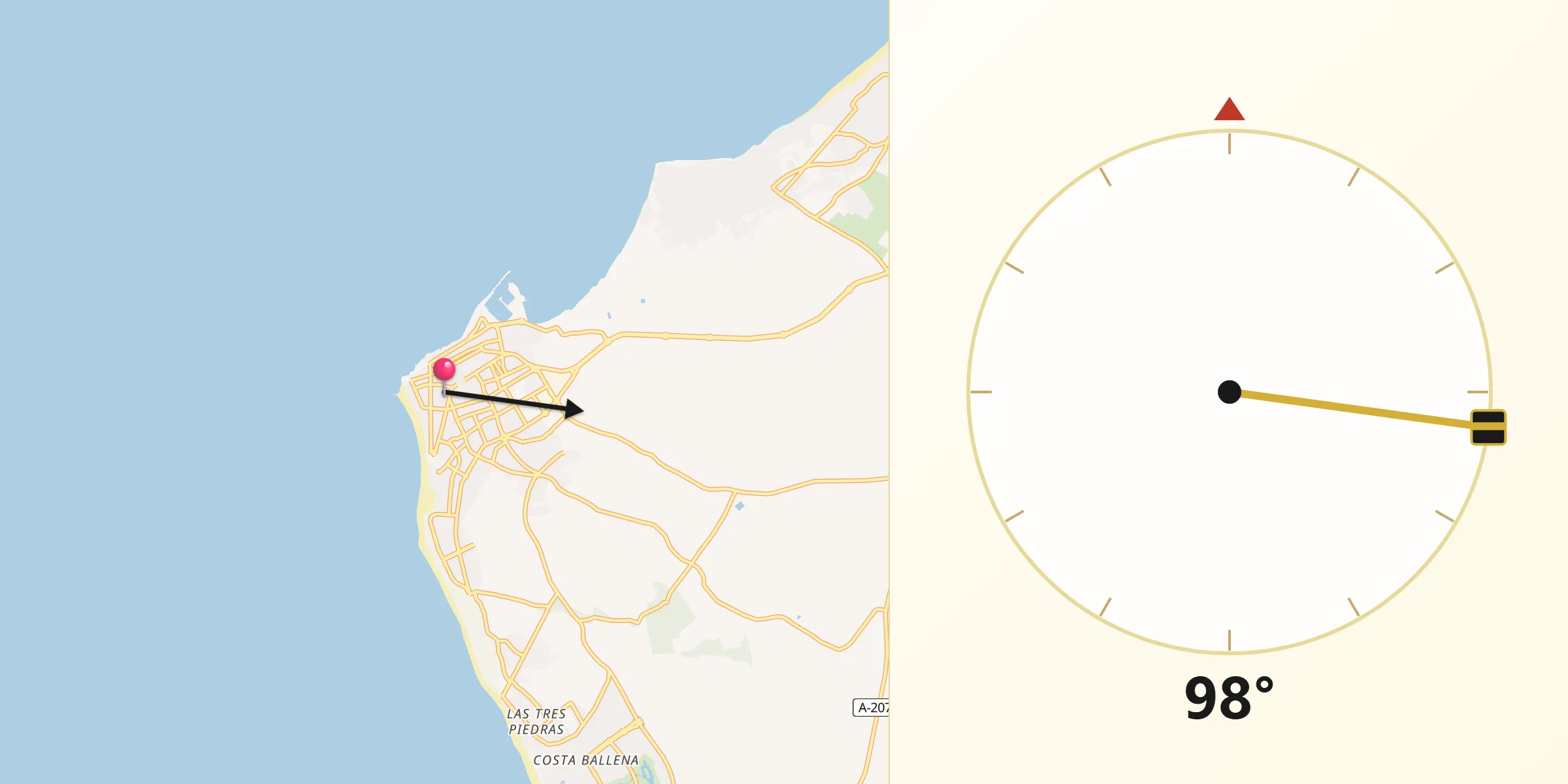 Dirección de la Qibla desde Chipiona