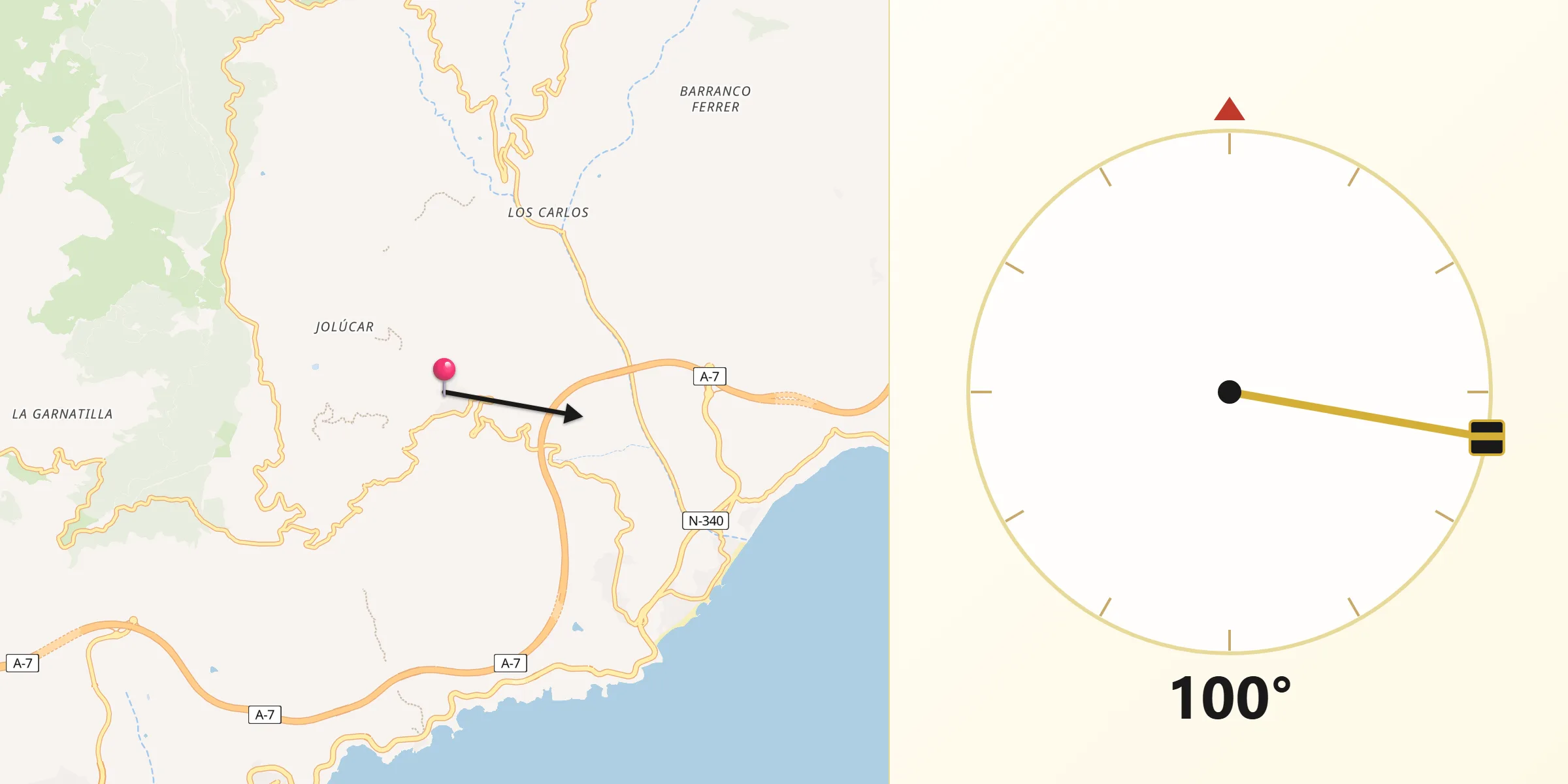 Dirección de la Qibla desde Gualchos