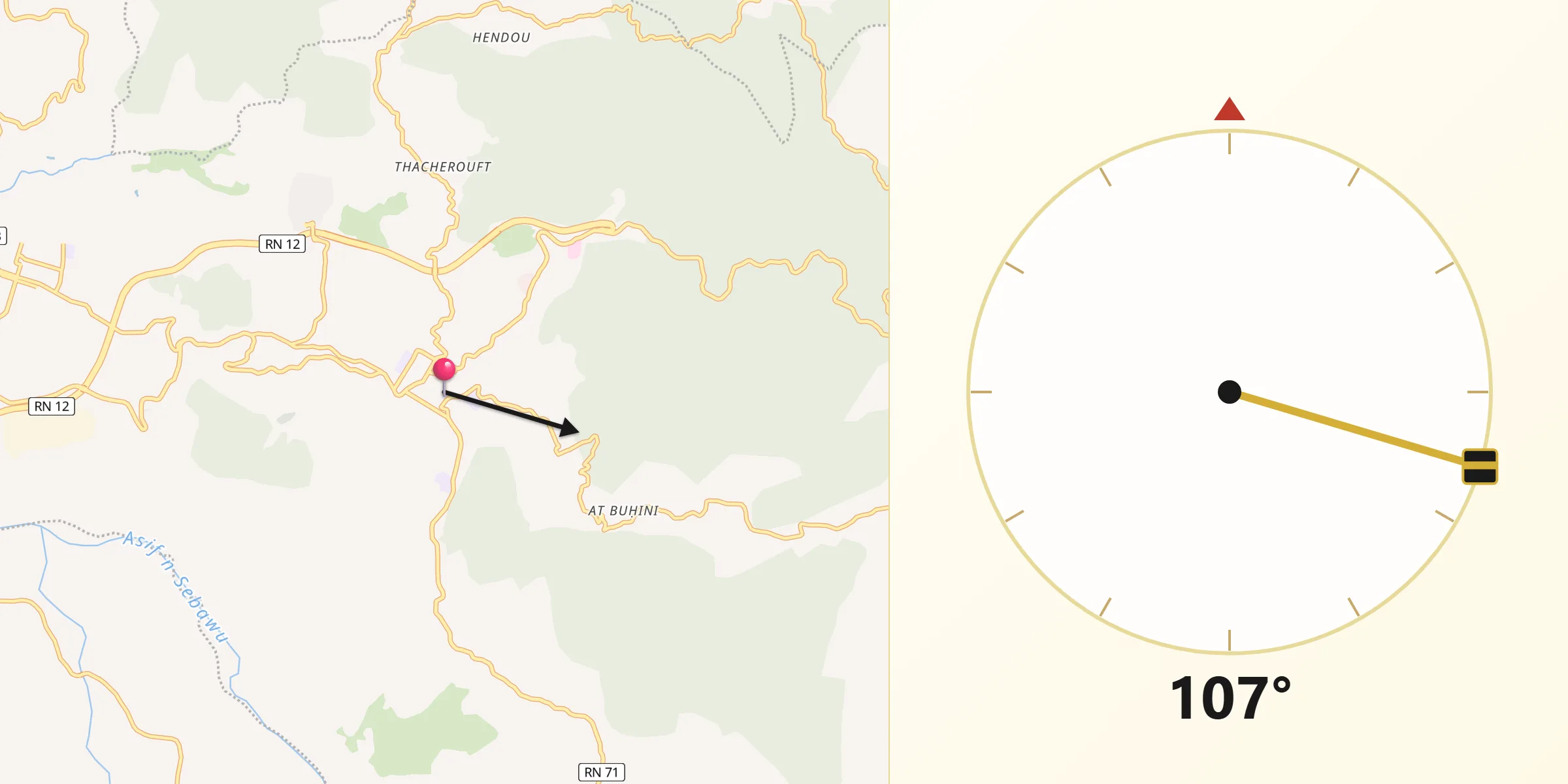 Direction vers la Qibla depuis Azazga