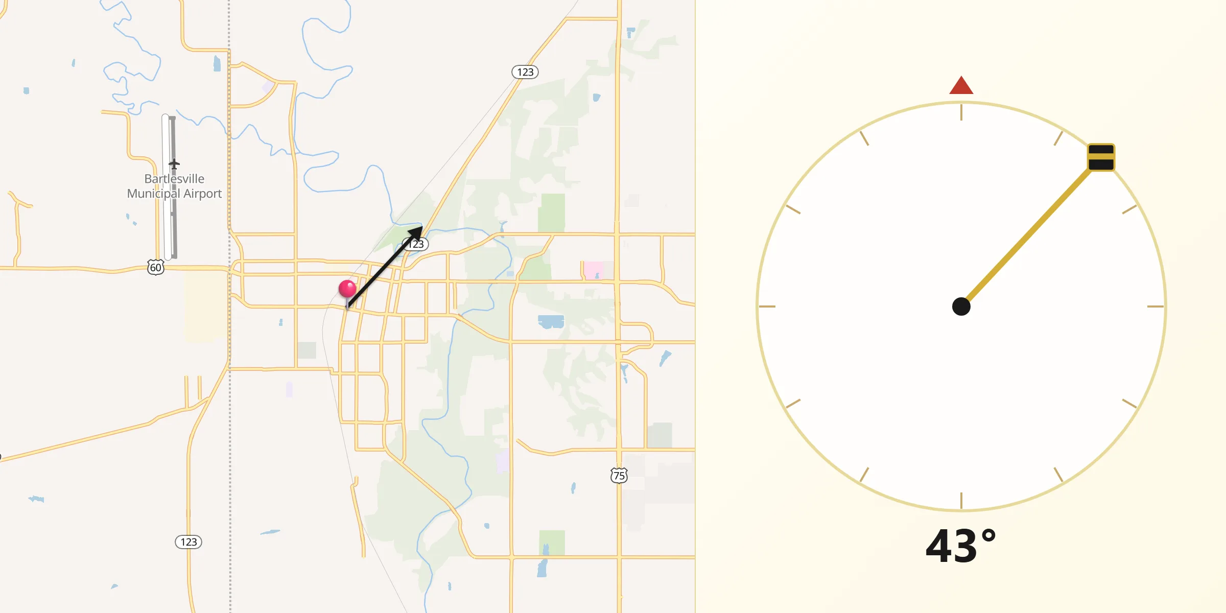Qibla Direction from Bartlesville