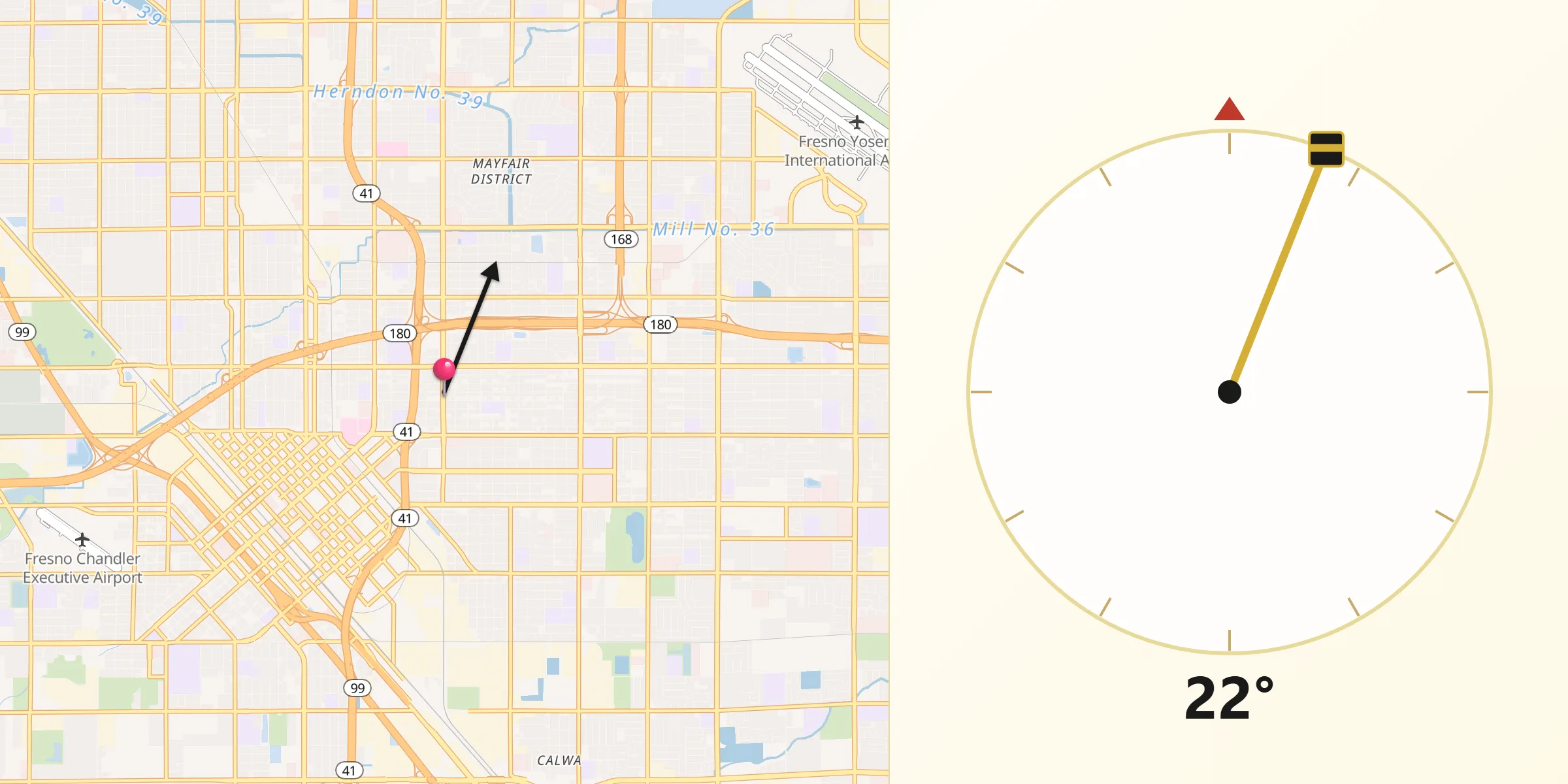 Qibla Direction from Fresno