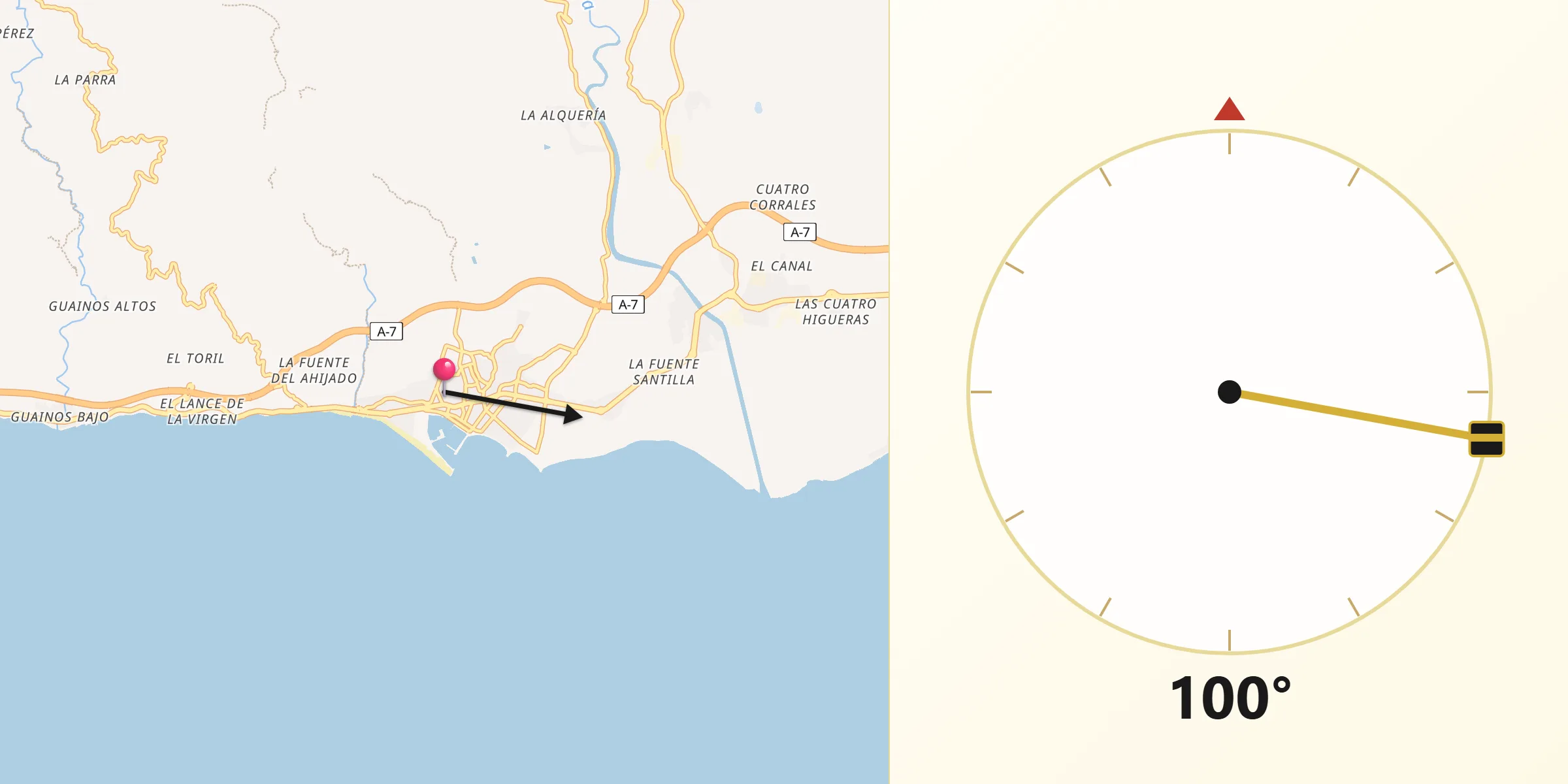 Dirección de la Qibla desde Adra