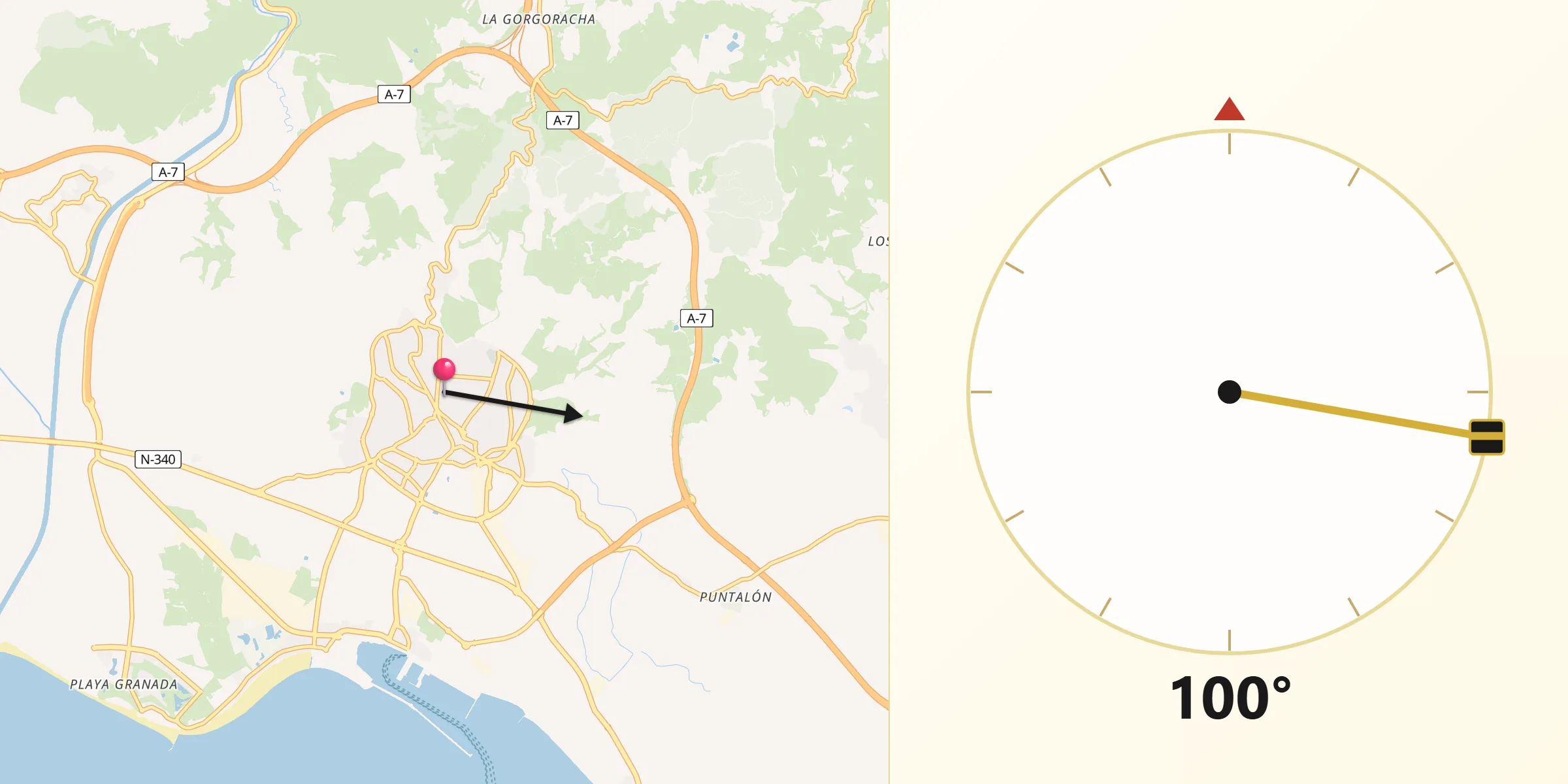 Dirección de la Qibla desde Motril