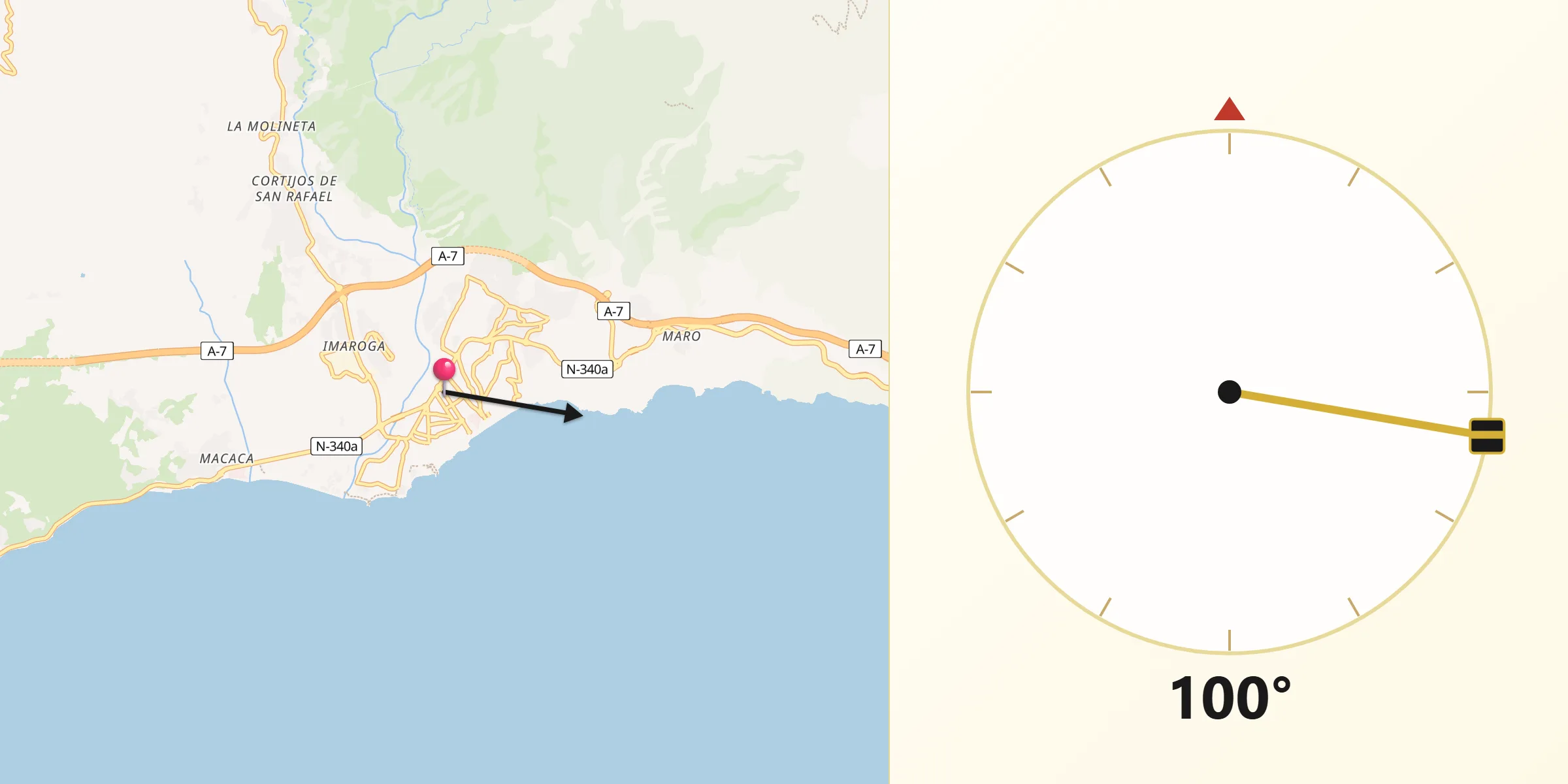 Dirección de la Qibla desde Nerja