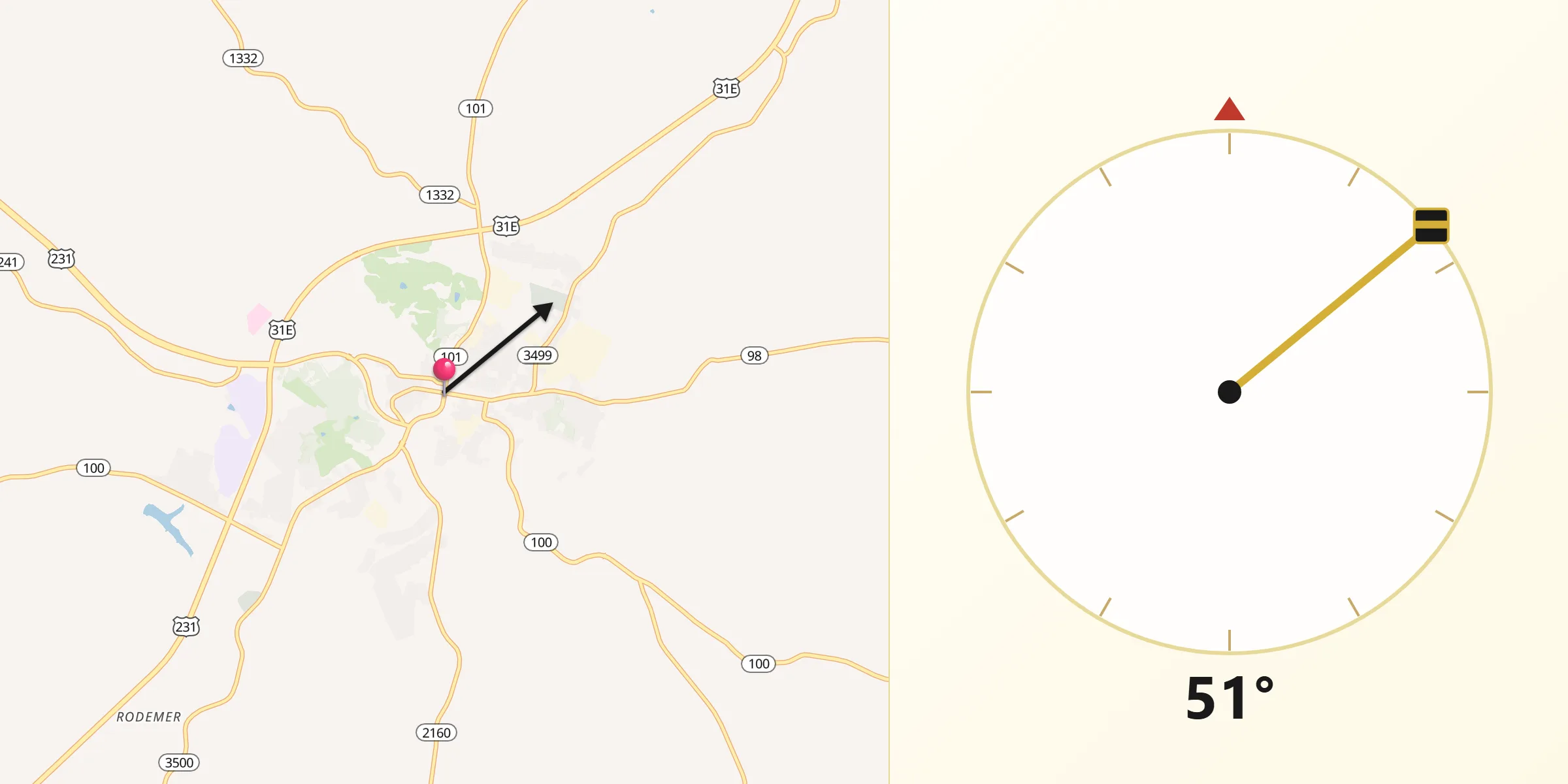 Qibla Direction from Scottsville