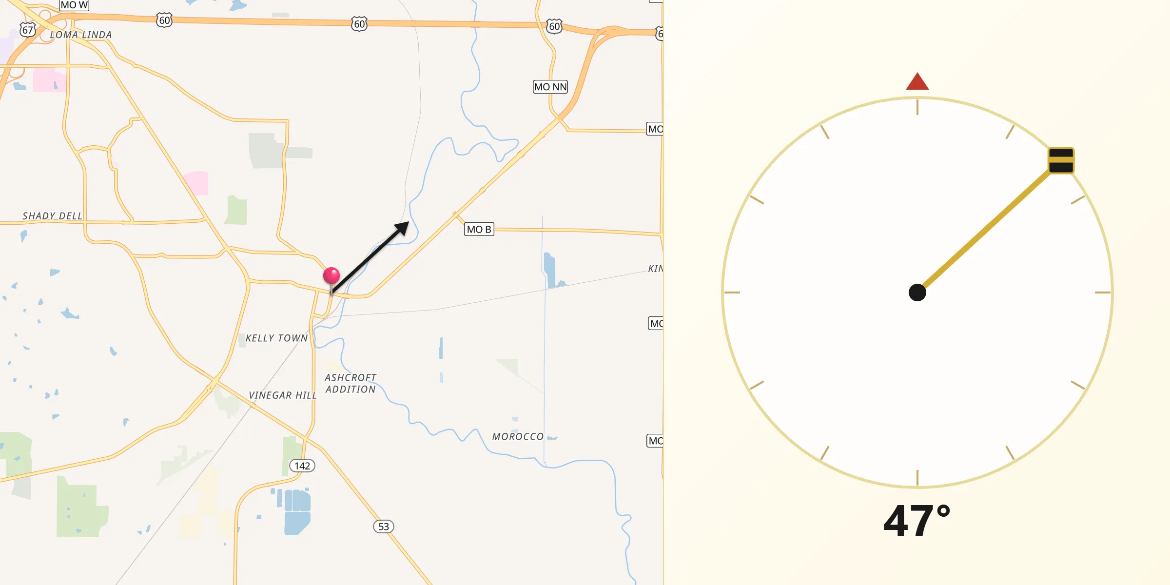 Qibla Direction from Poplar Bluff