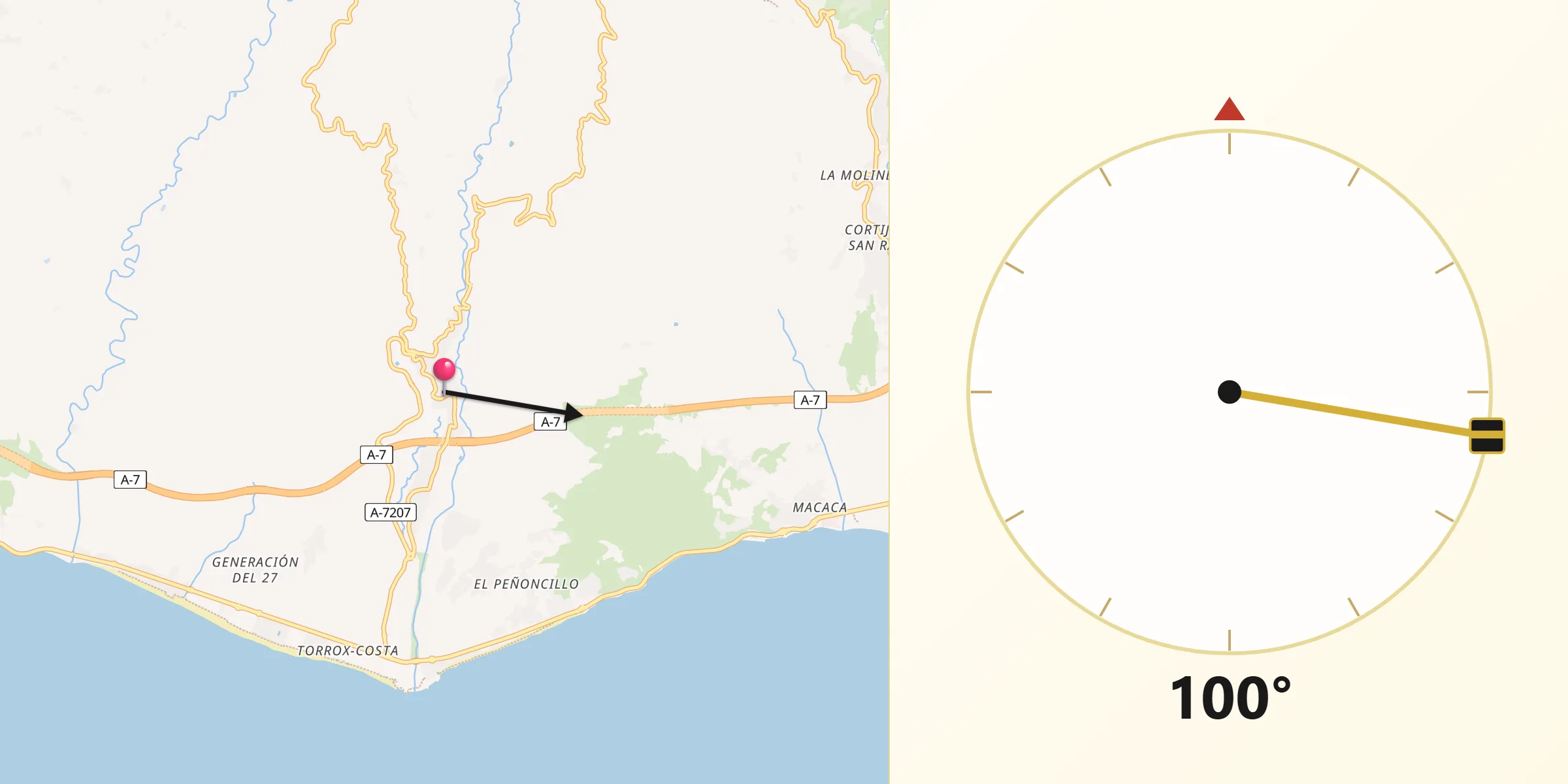 Dirección de la Qibla desde Torrox