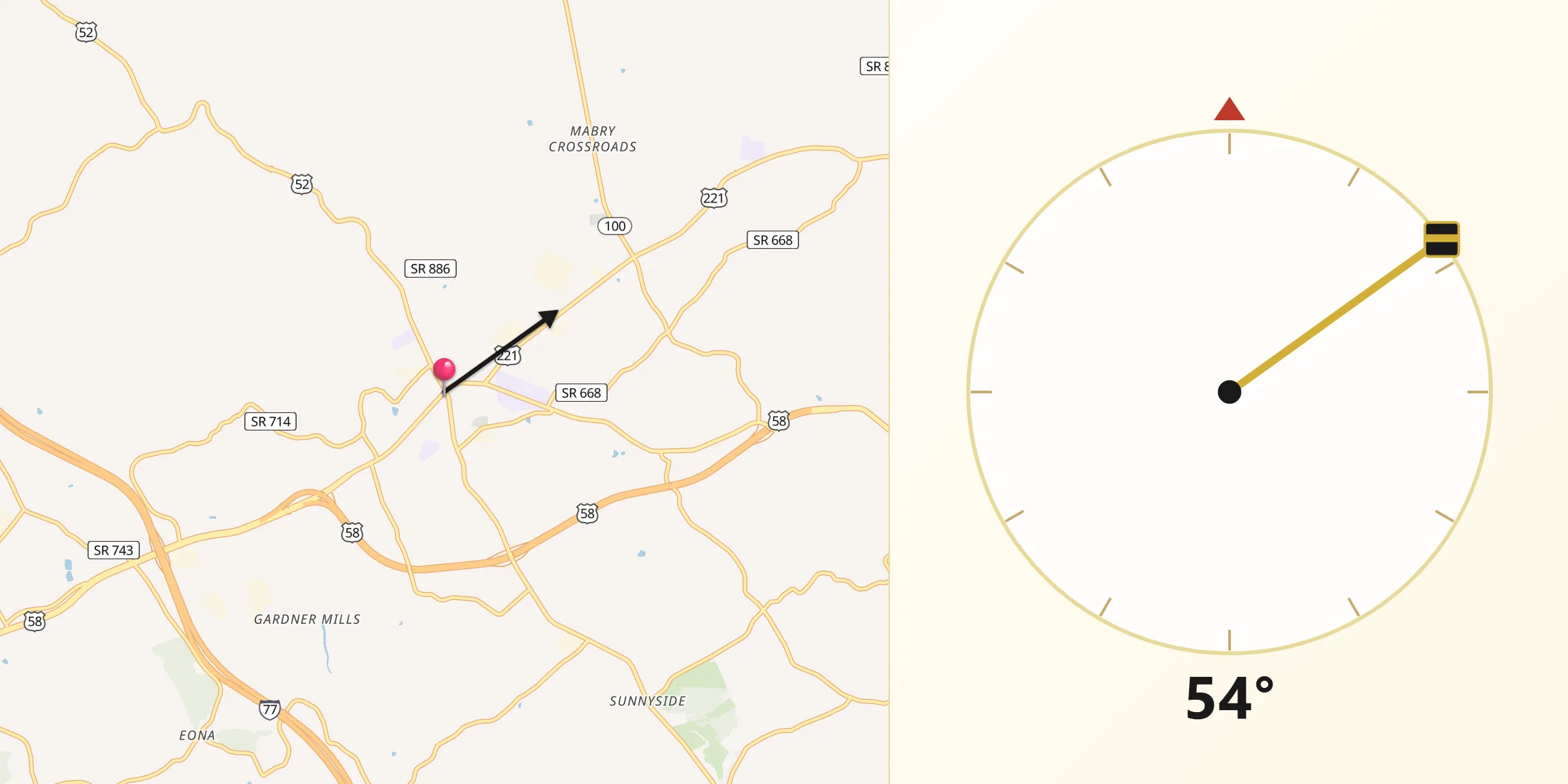 Qibla Direction from Hillsville
