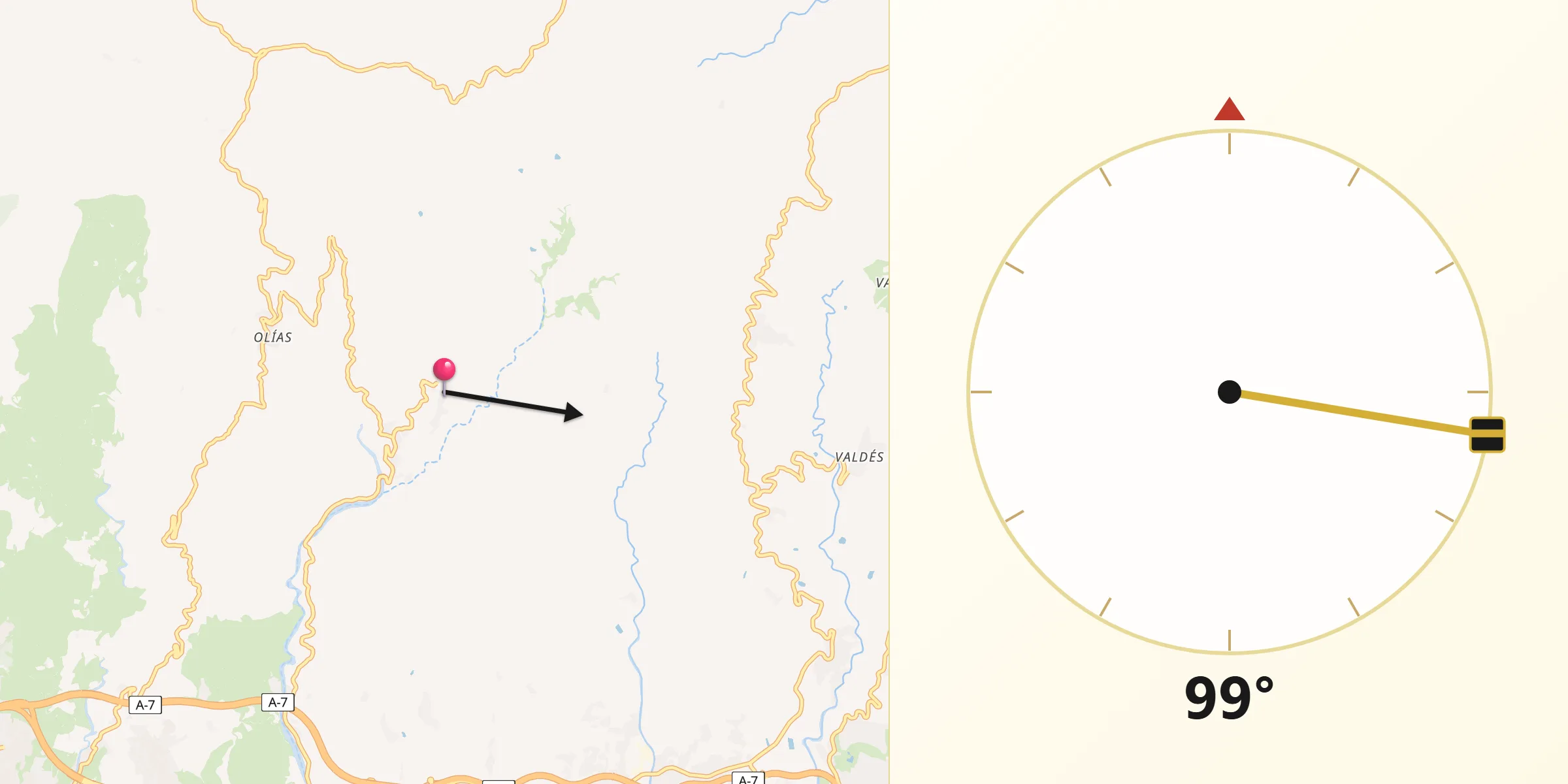 Dirección de la Qibla desde Totalán