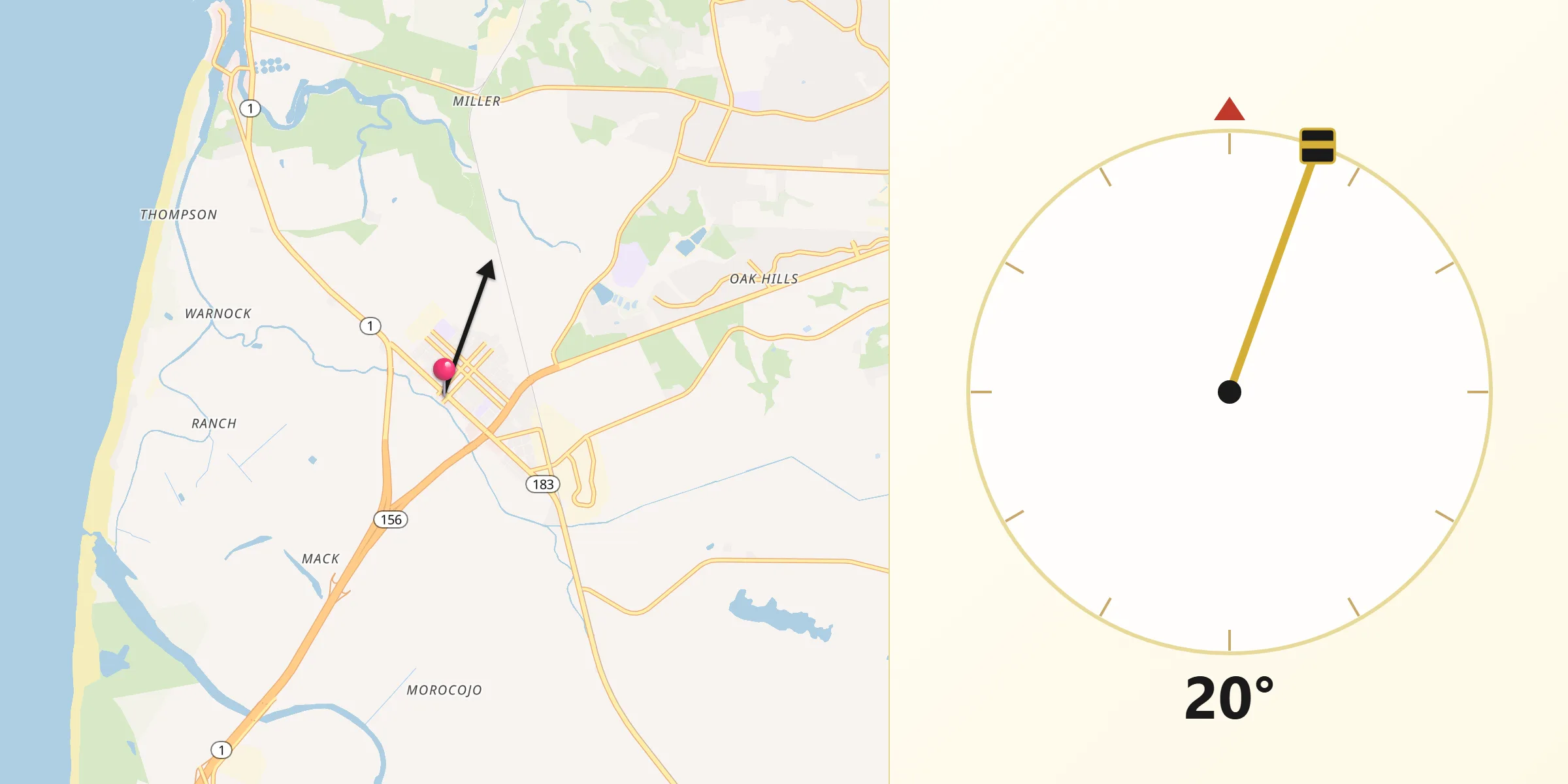 Qibla Direction from Castroville