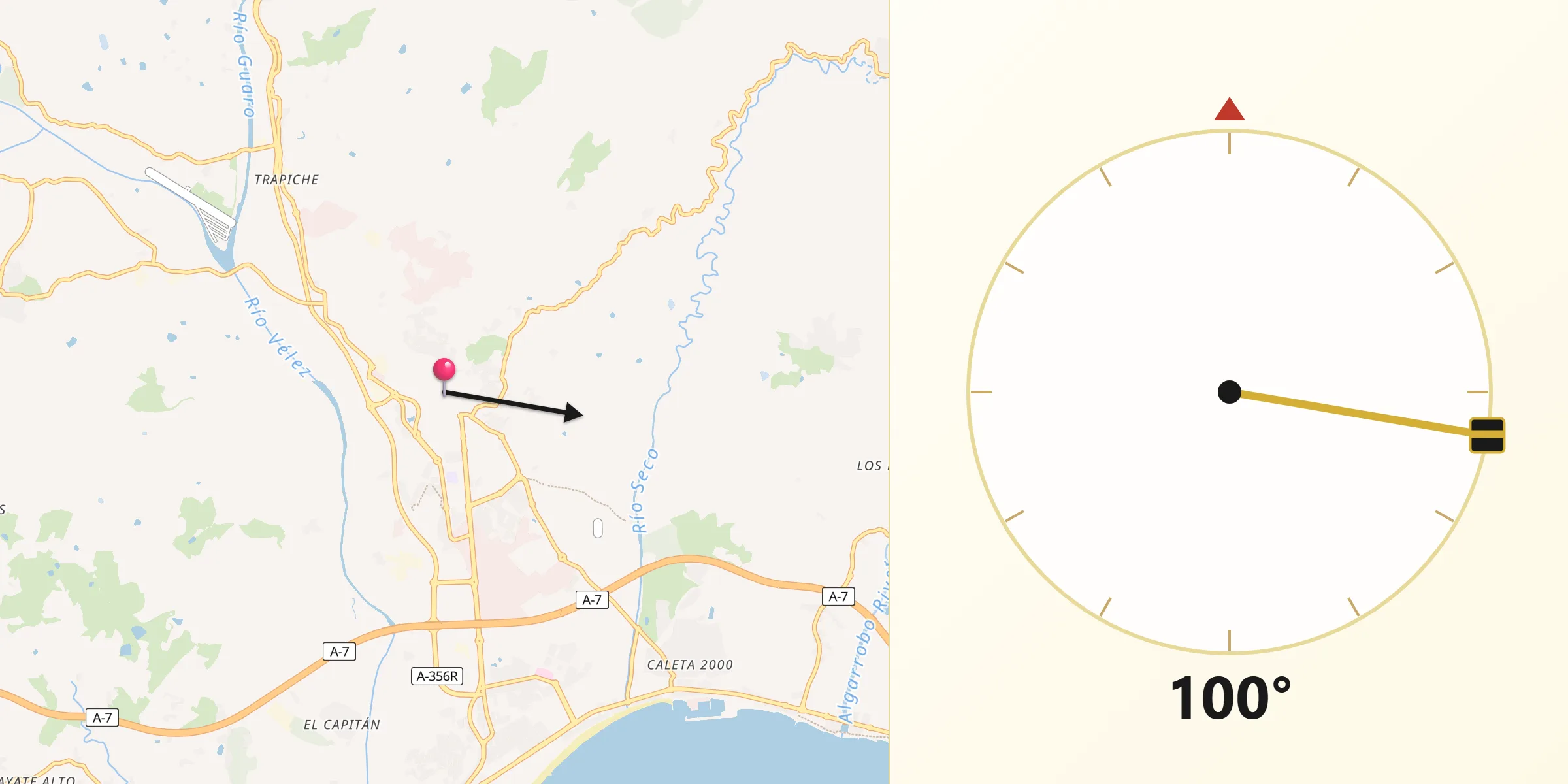 Dirección de la Qibla desde Vélez-Málaga