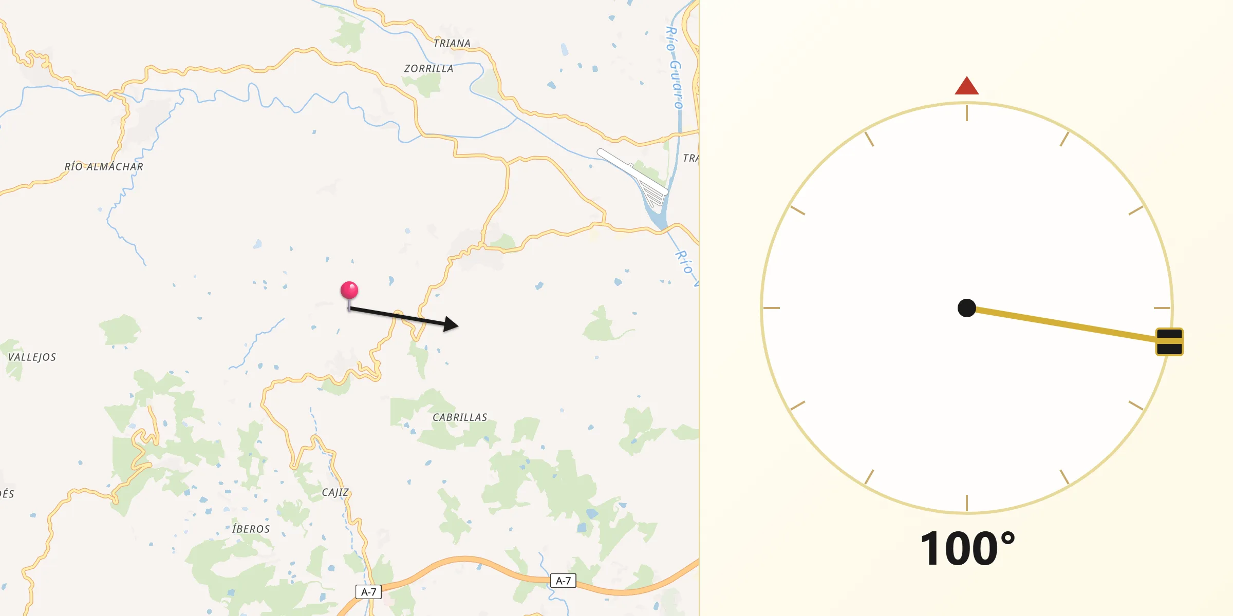 Dirección de la Qibla desde Iznate