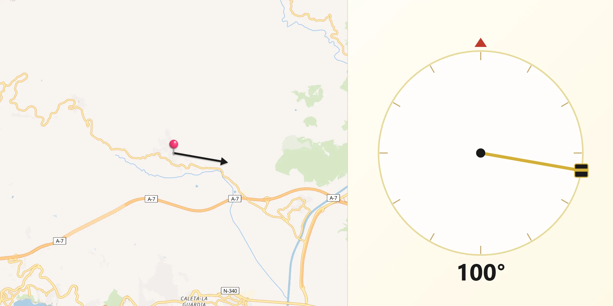 Dirección de la Qibla desde Molvízar