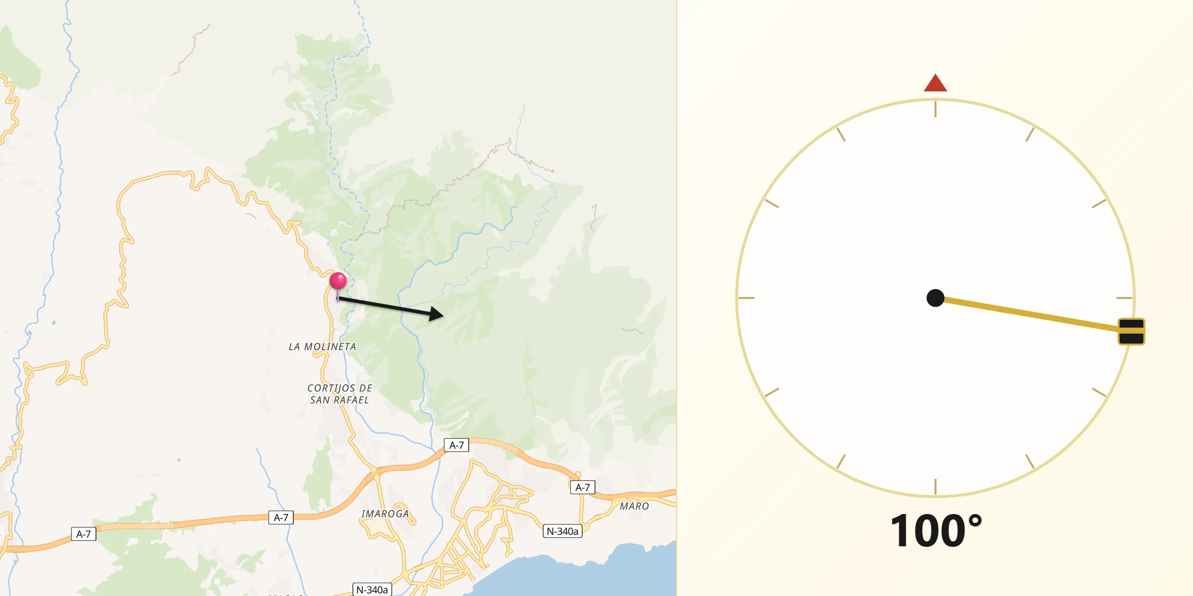 Dirección de la Qibla desde Frigiliana