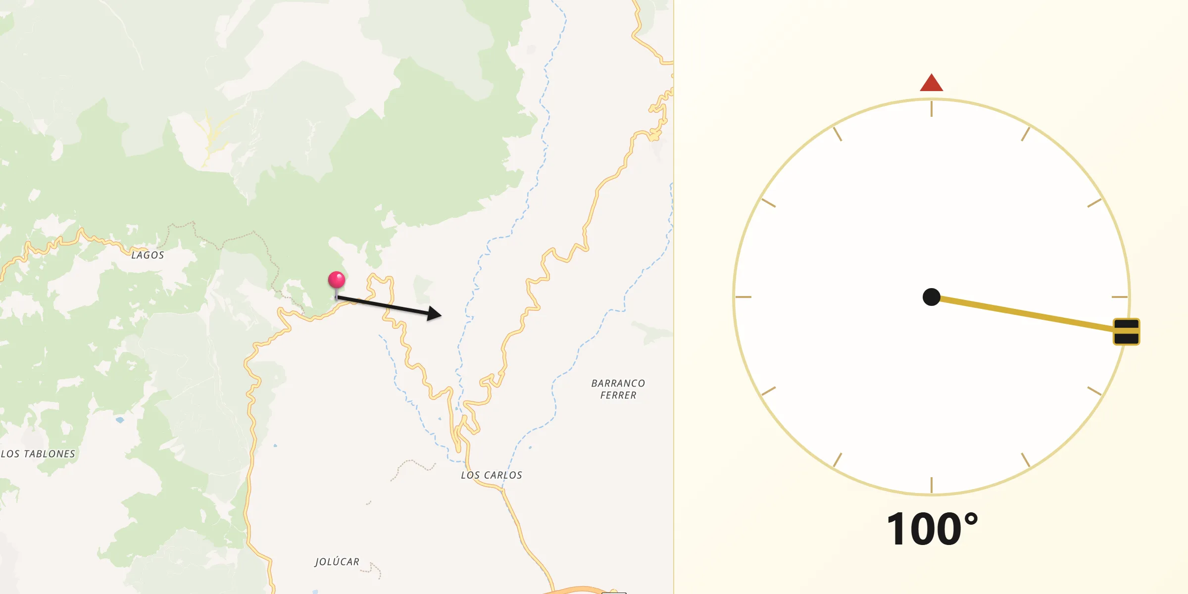 Dirección de la Qibla desde Lújar