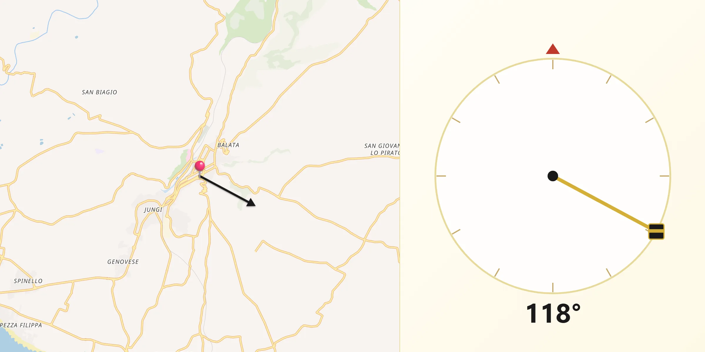 Direzione della Qibla da Scicli