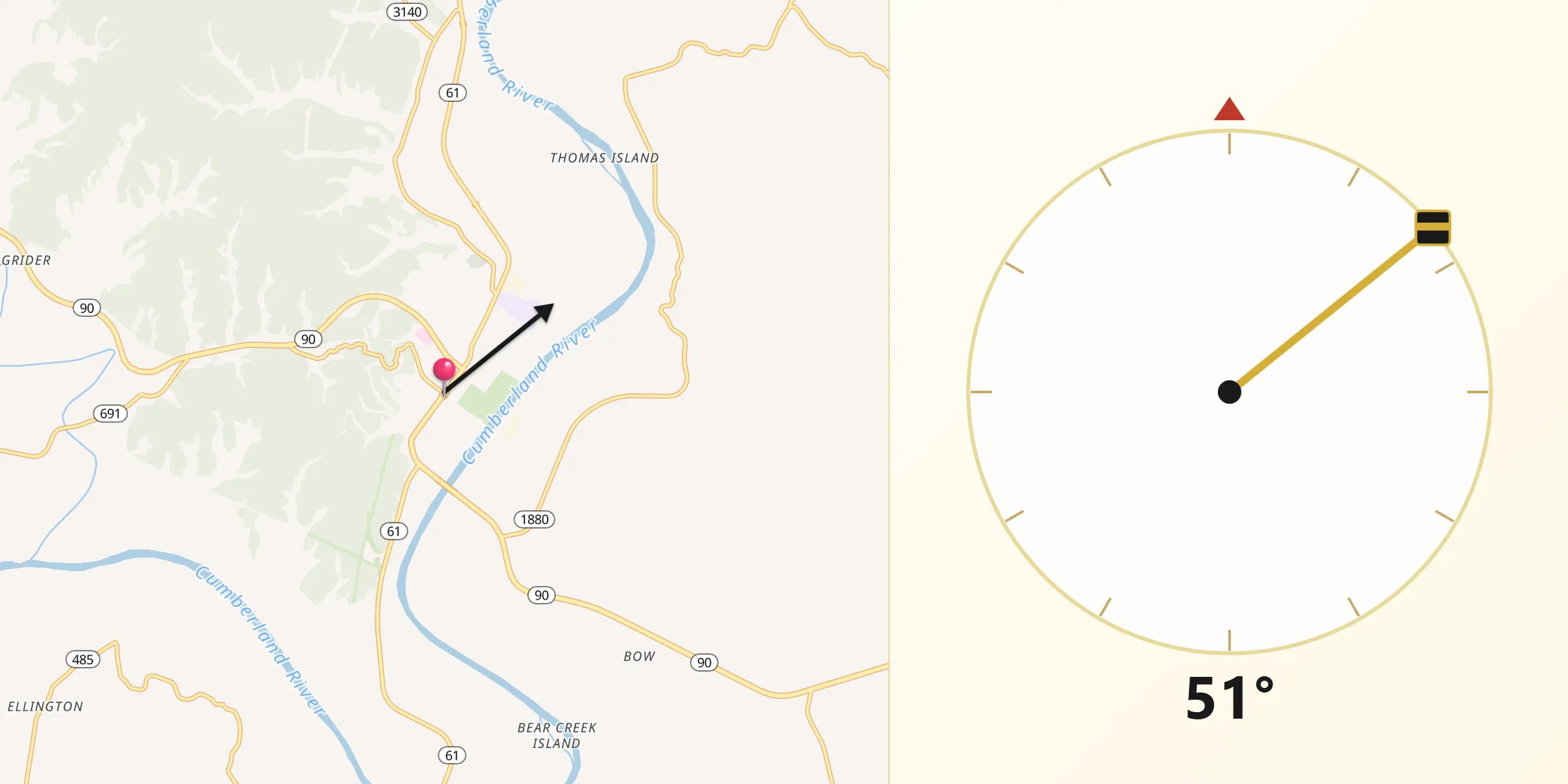 Qibla Direction from Burkesville