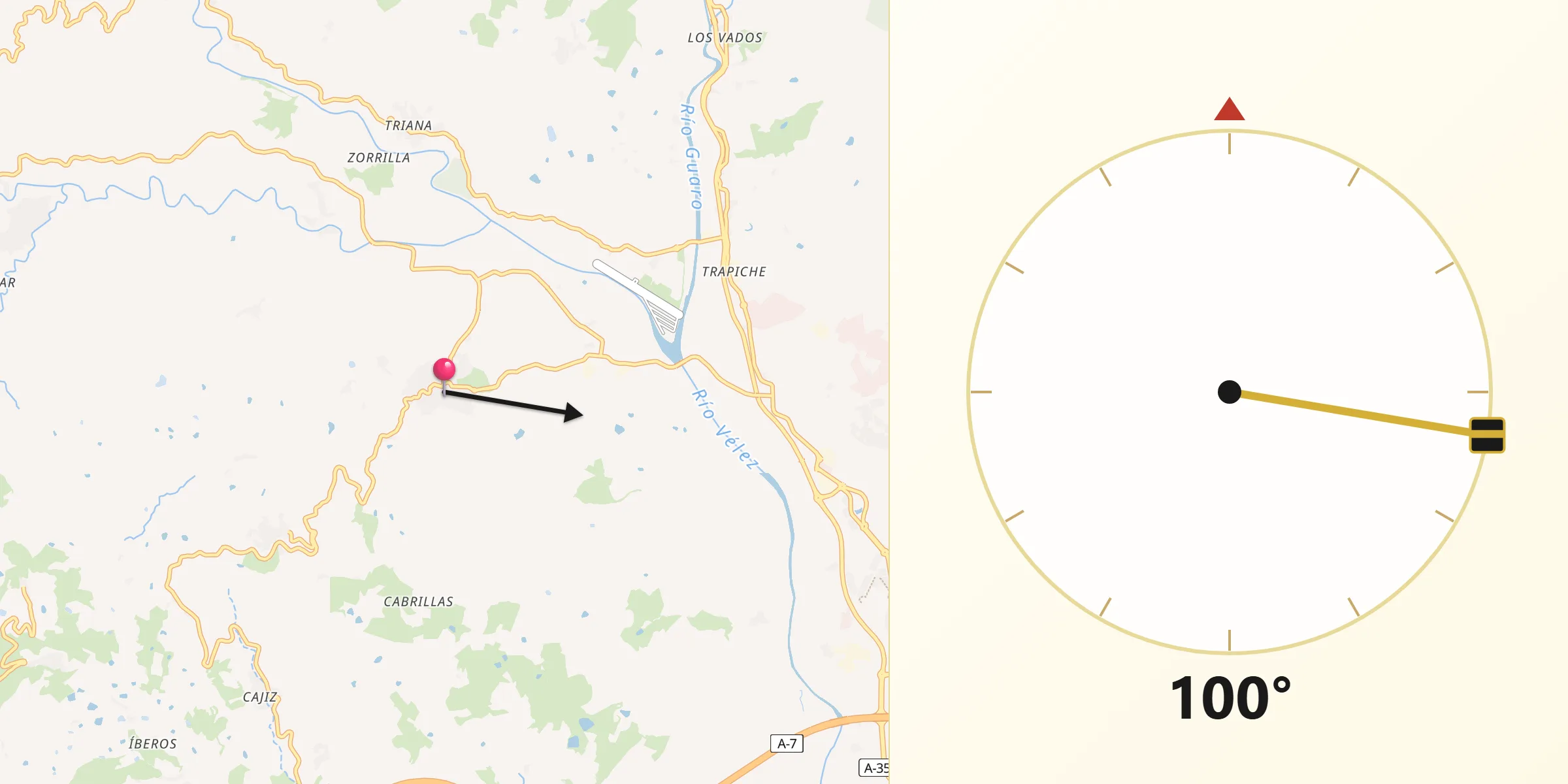 Dirección de la Qibla desde Benamocarra