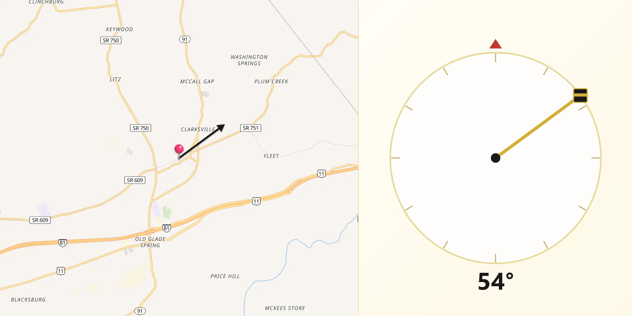 Qibla Direction from Glade Spring