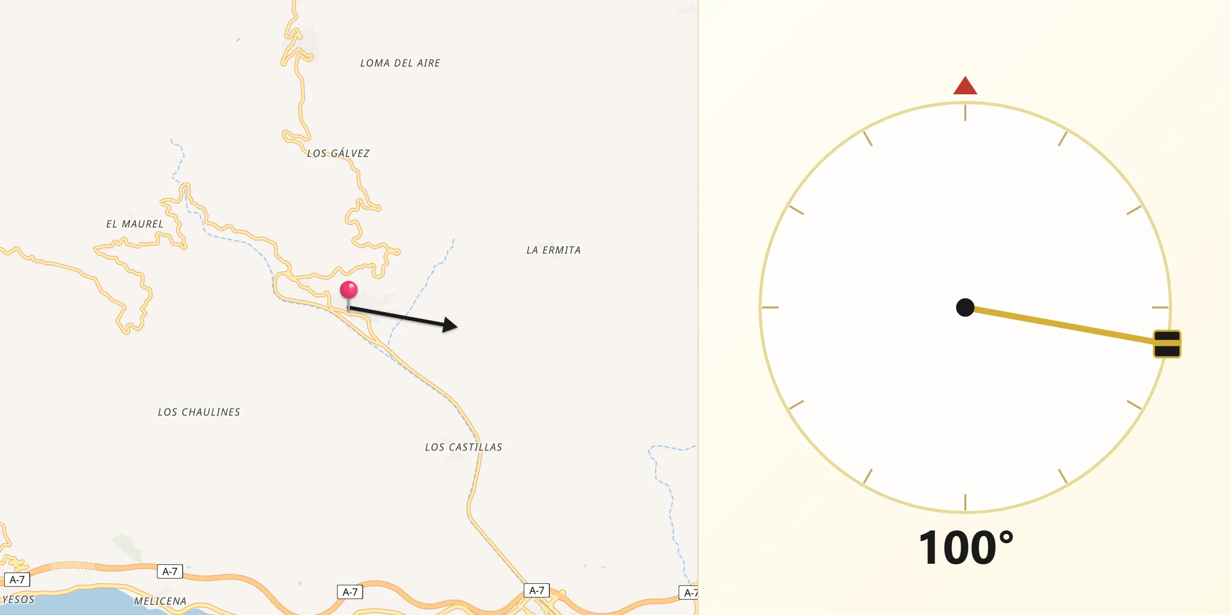 Dirección de la Qibla desde Albuñol