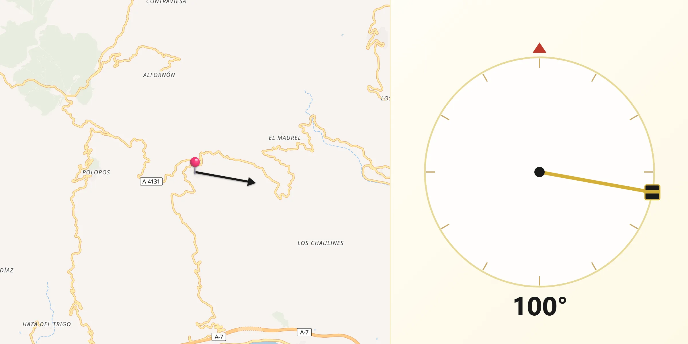 Dirección de la Qibla desde Sorvilán