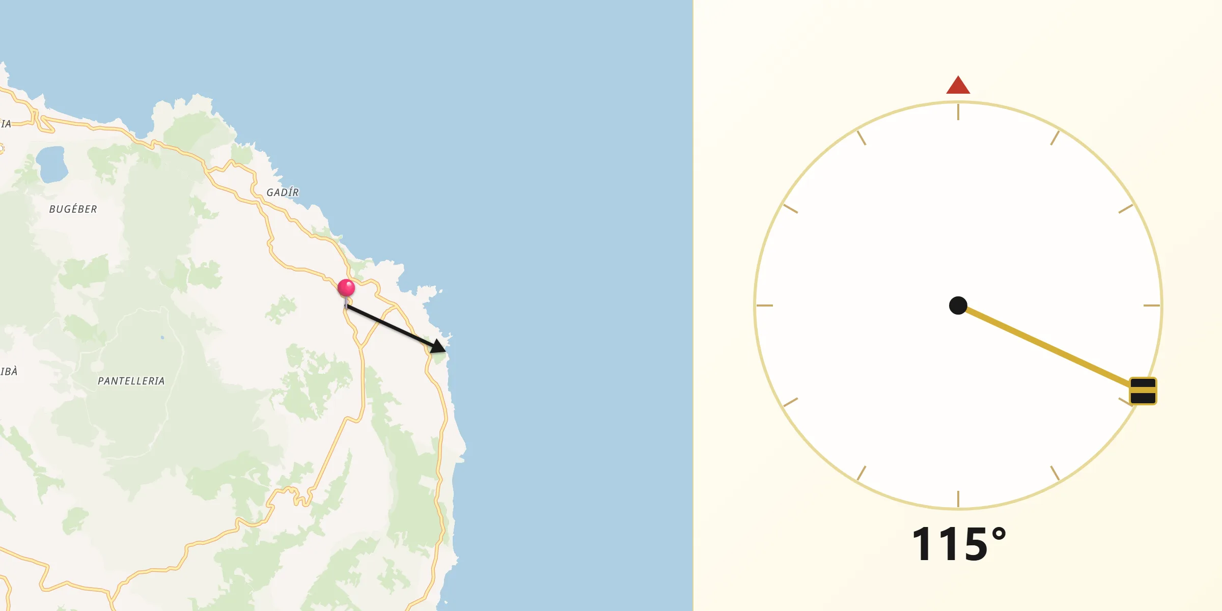 Direzione della Qibla da Kamma