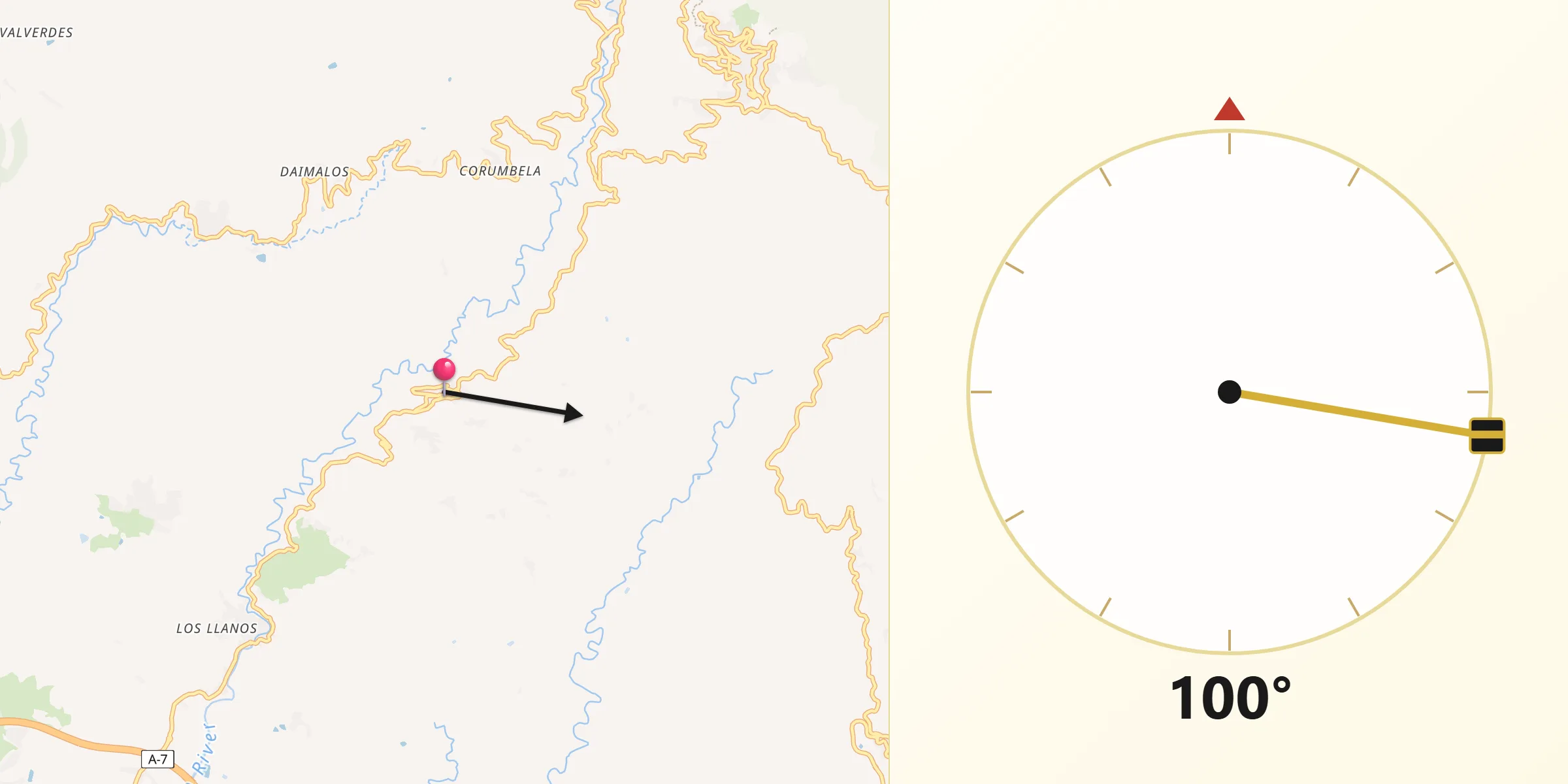 Dirección de la Qibla desde Sayalonga