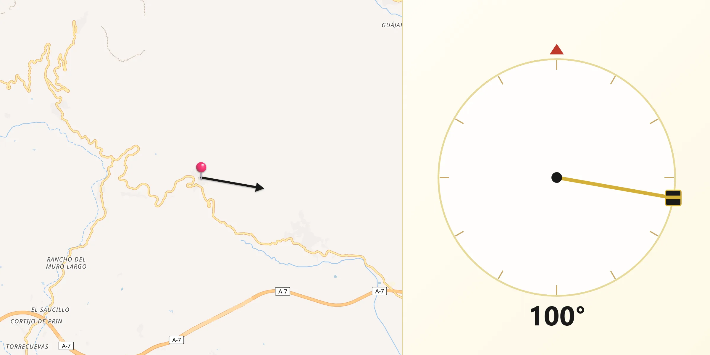 Dirección de la Qibla desde Ítrabo