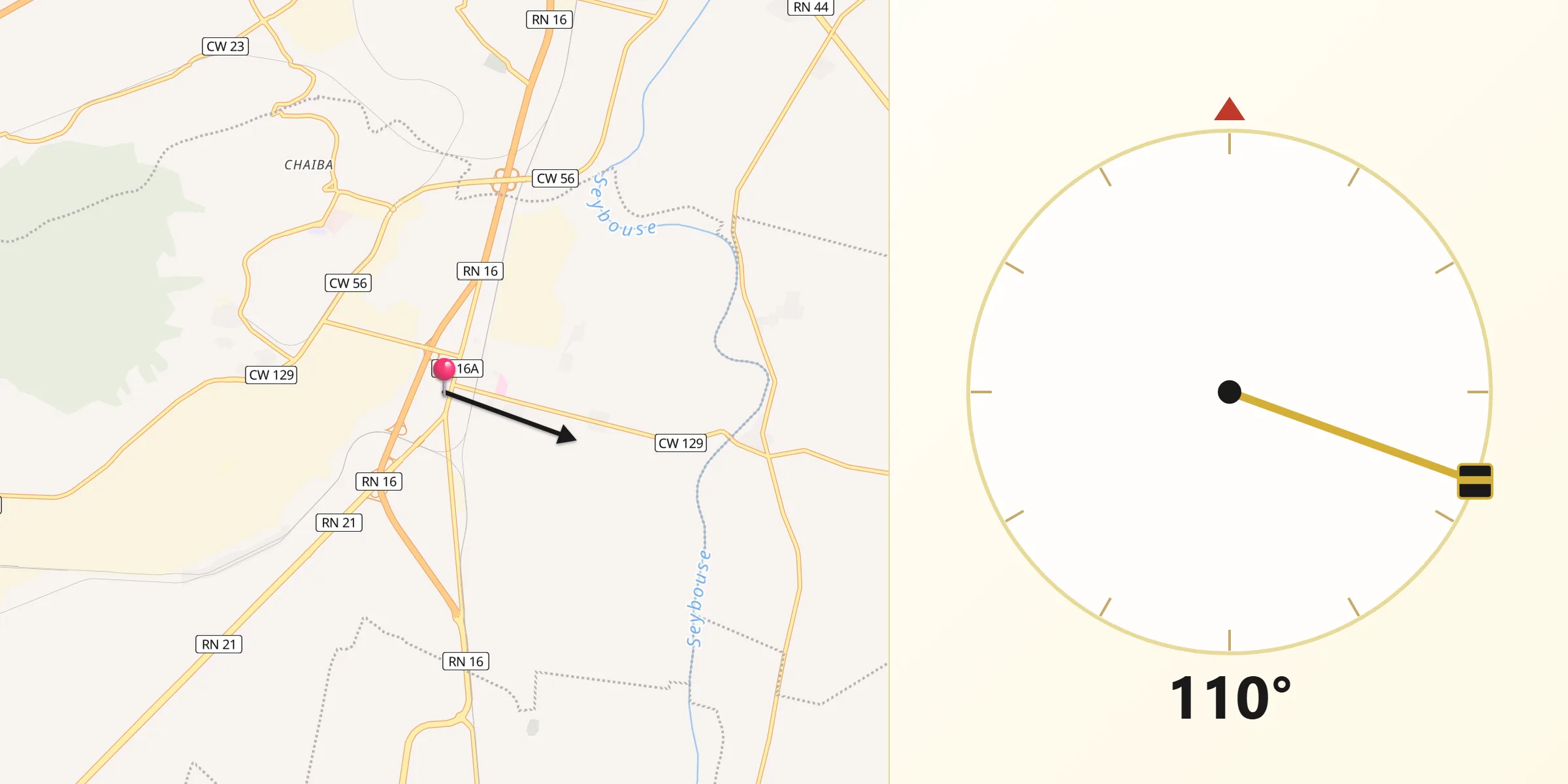 Direction vers la Qibla depuis El Hadjar