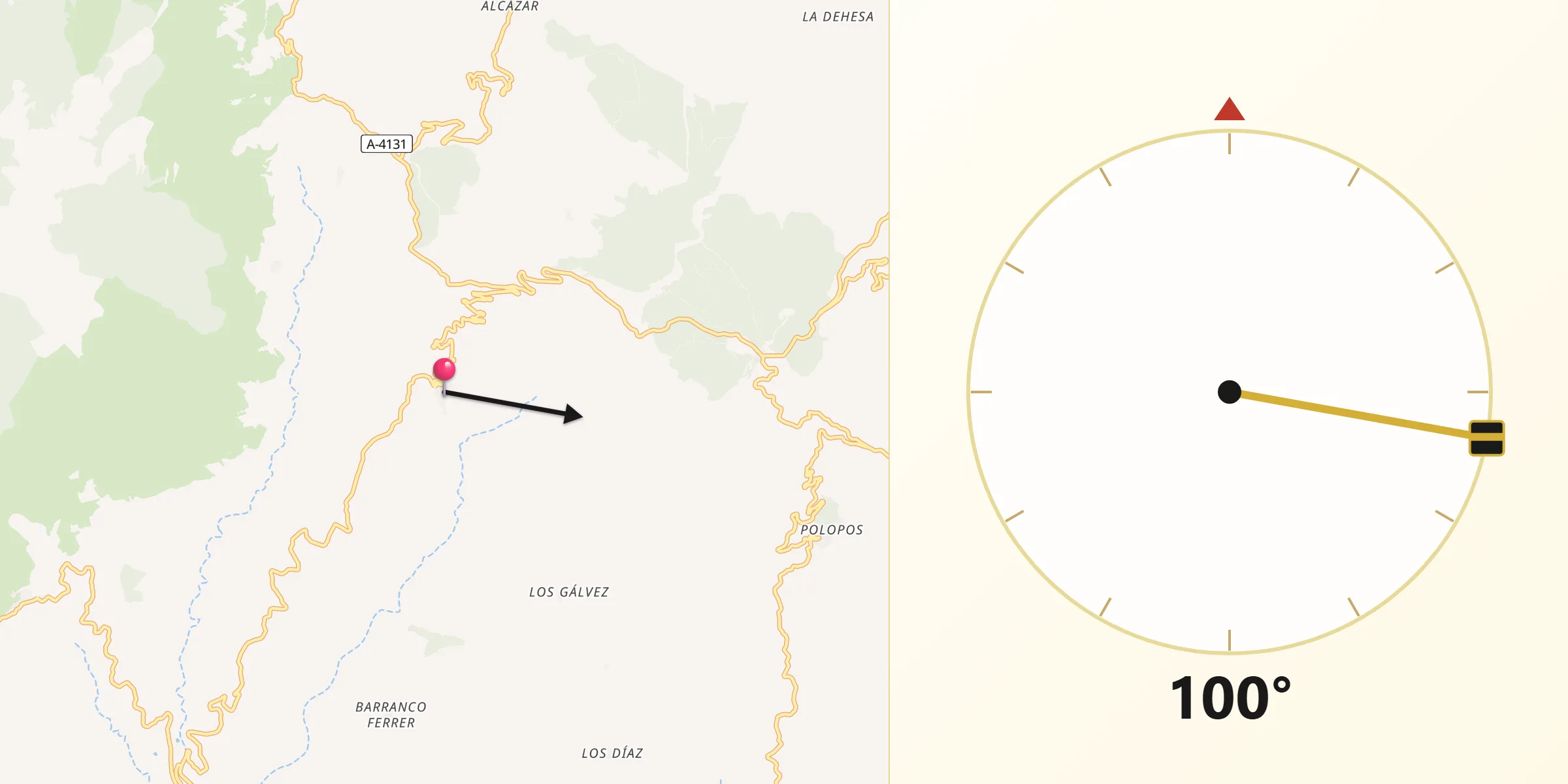 Dirección de la Qibla desde Rubite