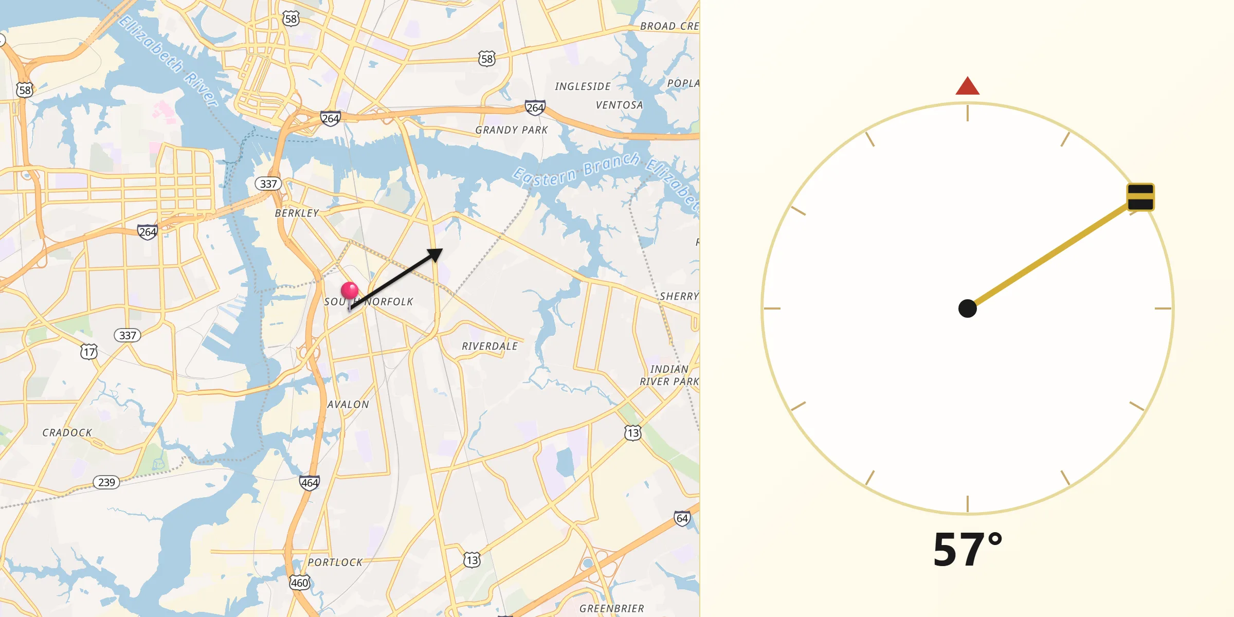 Direzione della Qibla da Chesapeake