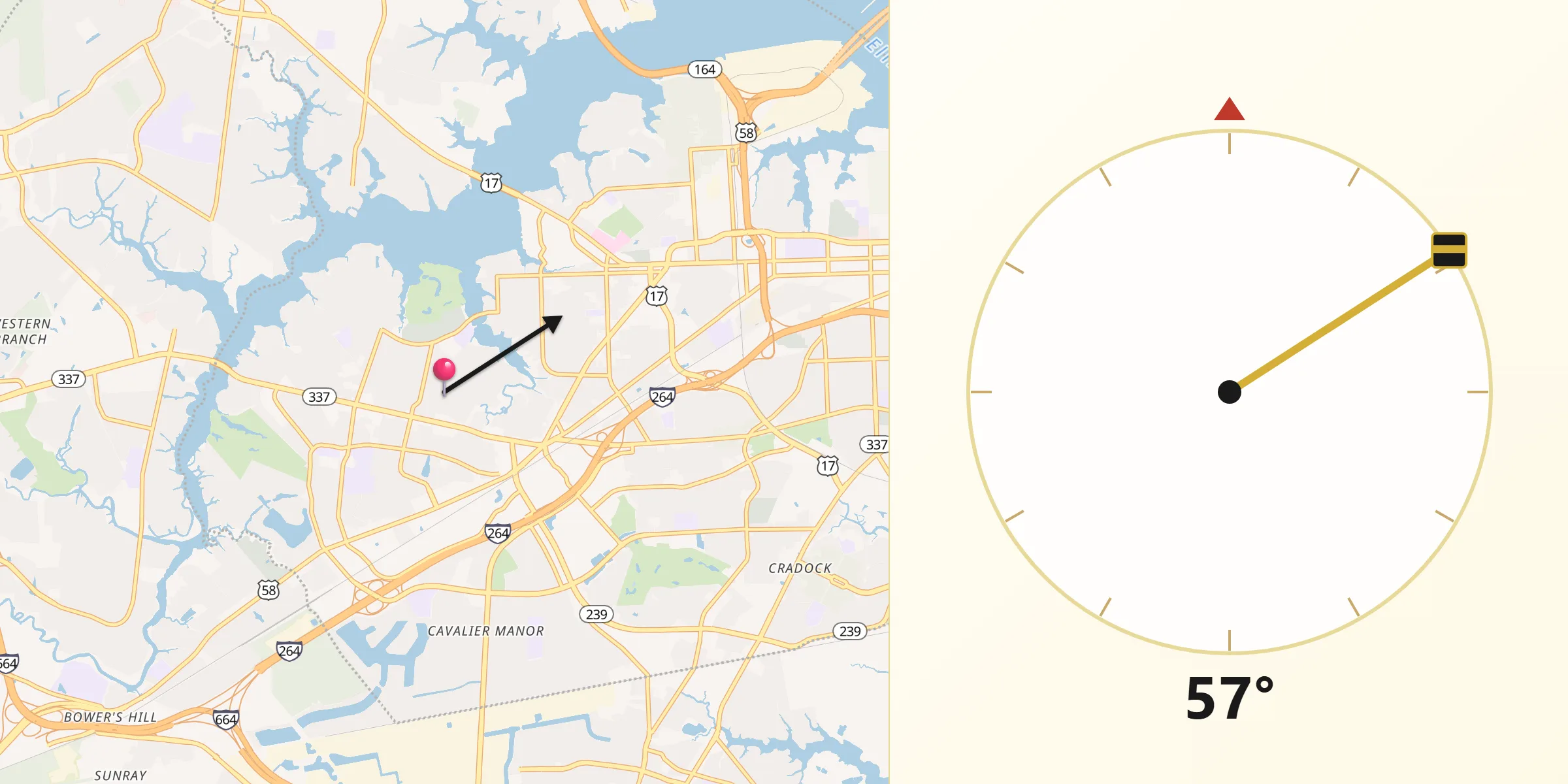 Qibla Direction from Portsmouth Heights