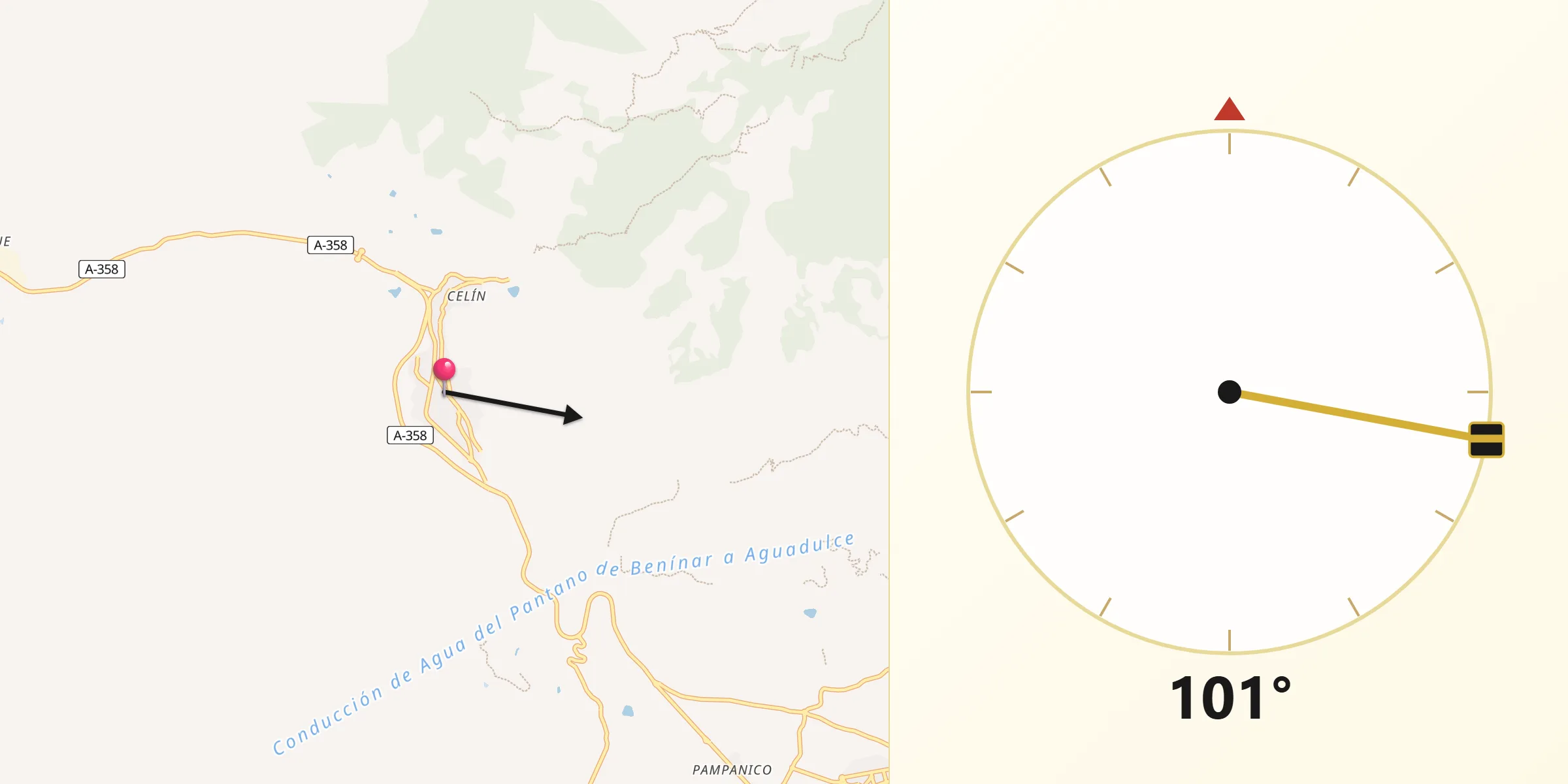 Dirección de la Qibla desde Dalías