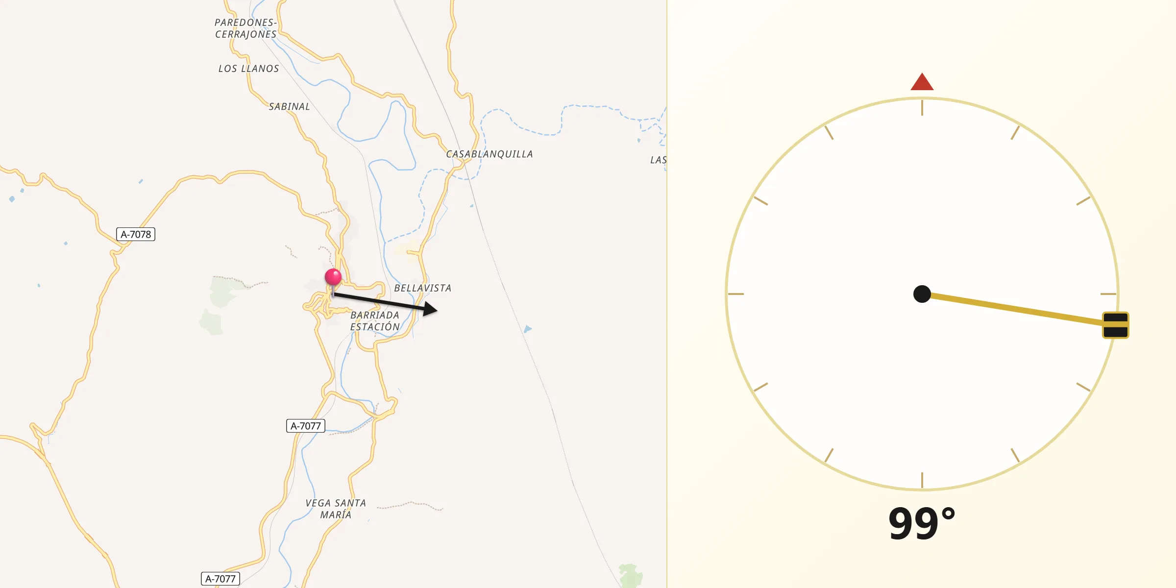Dirección de la Qibla desde Alora
