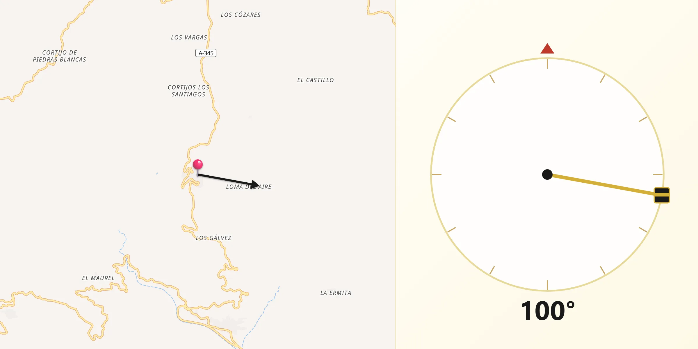 Dirección de la Qibla desde Albondón