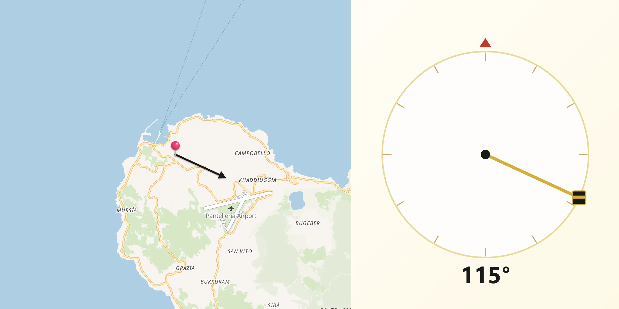 Direzione della Qibla da Pantelleria