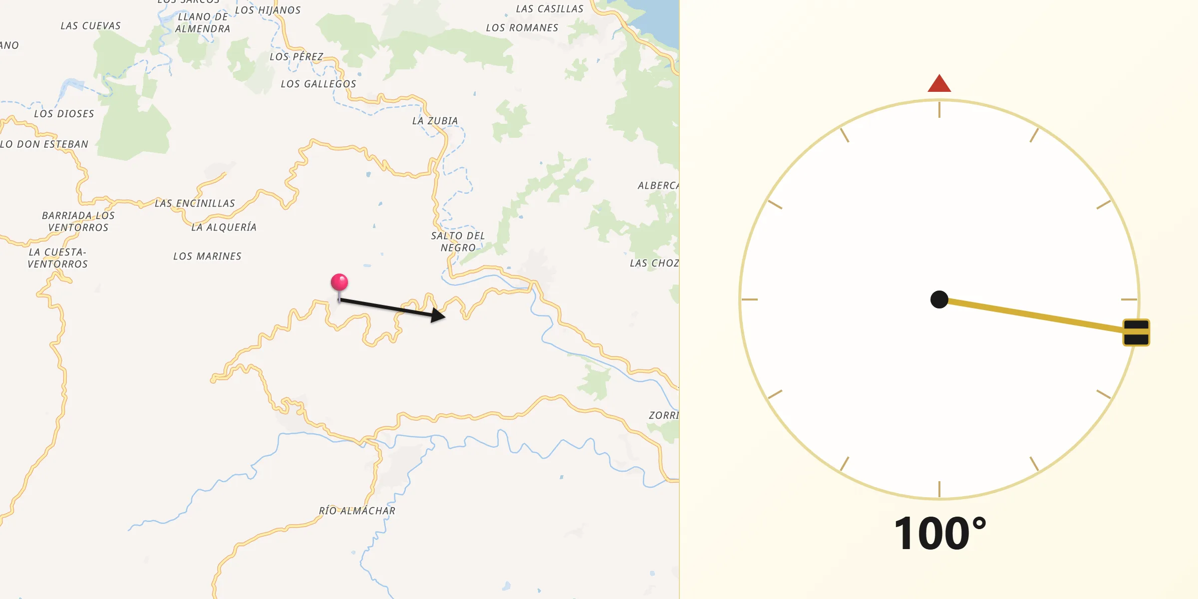 Dirección de la Qibla desde Cútar