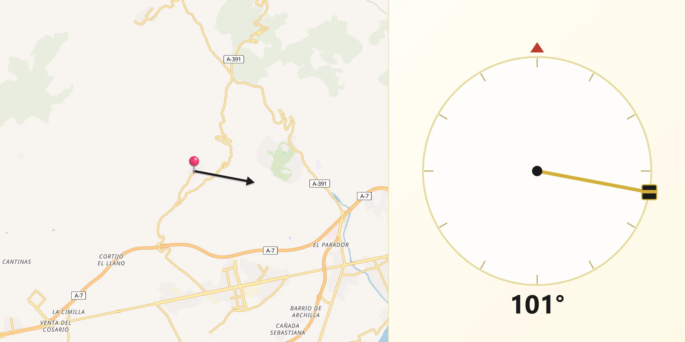 Dirección de la Qibla desde Vícar