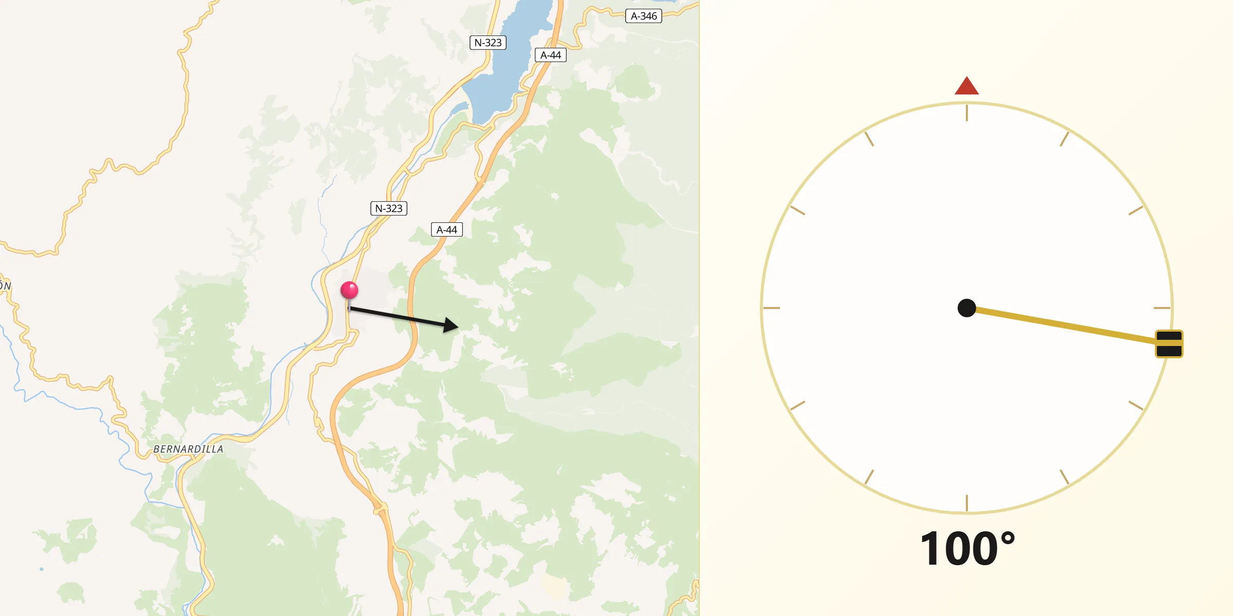 Dirección de la Qibla desde Vélez de Benaudalla