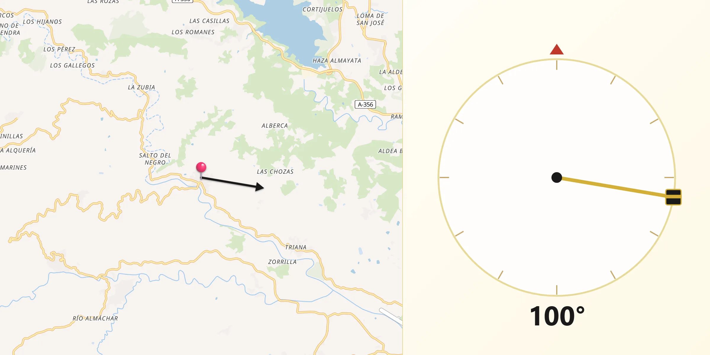 Dirección de la Qibla desde Benamargosa