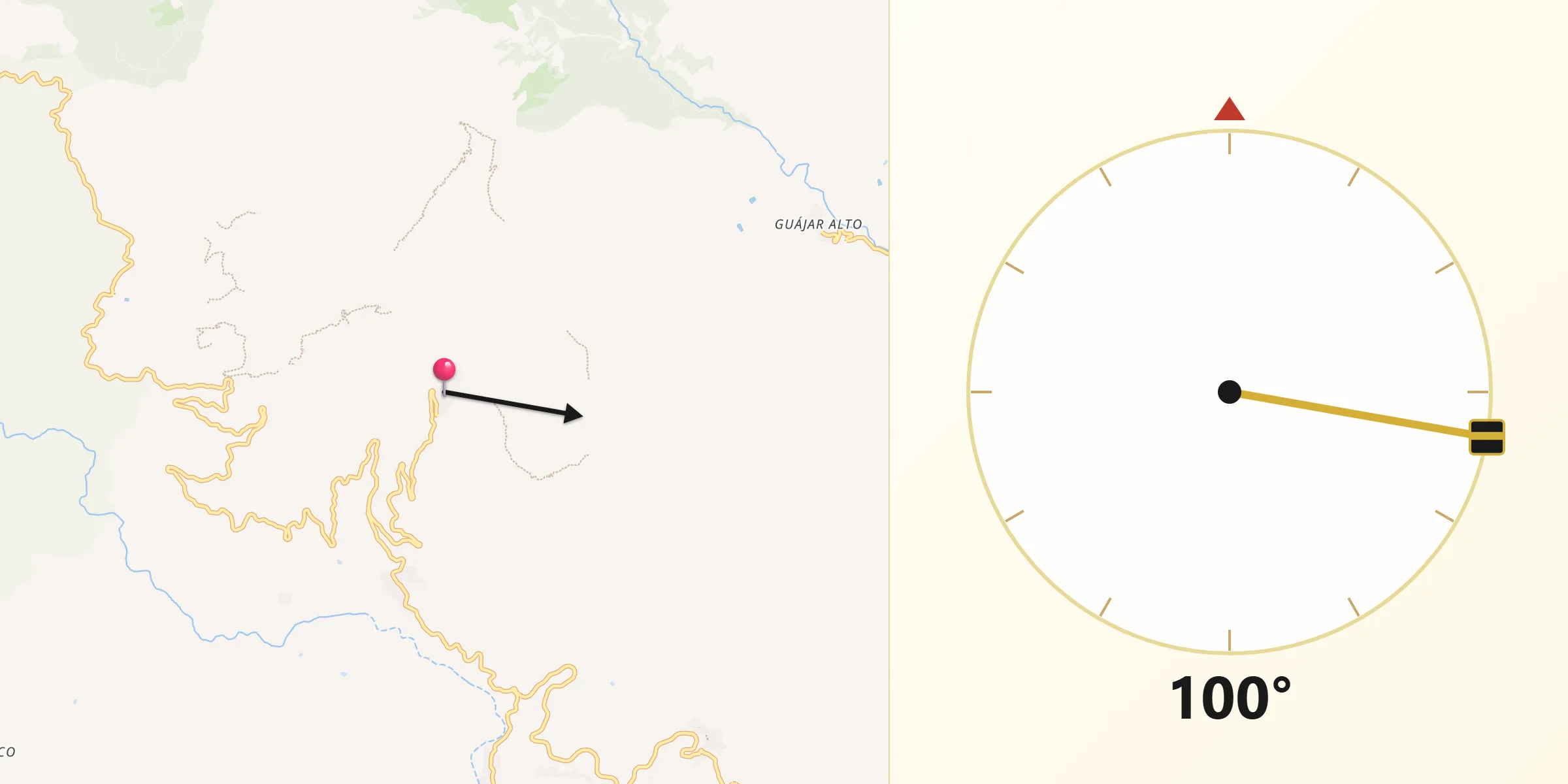 Dirección de la Qibla desde Lentegí