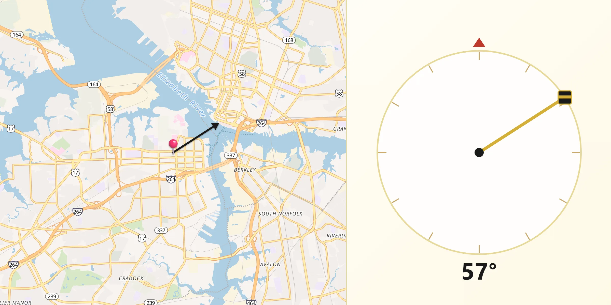 Qibla Direction from City of Portsmouth