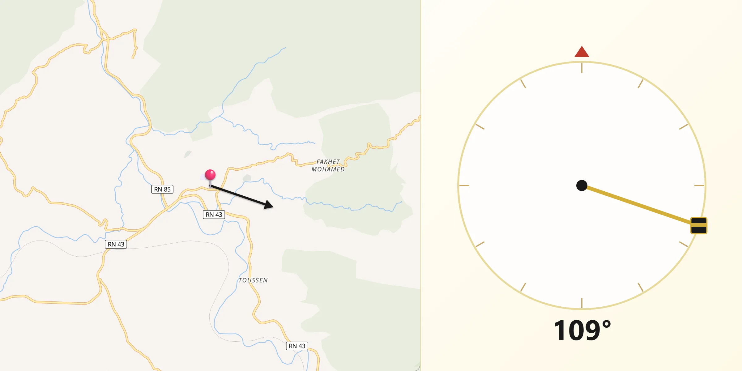 Direction vers la Qibla depuis Tamalous