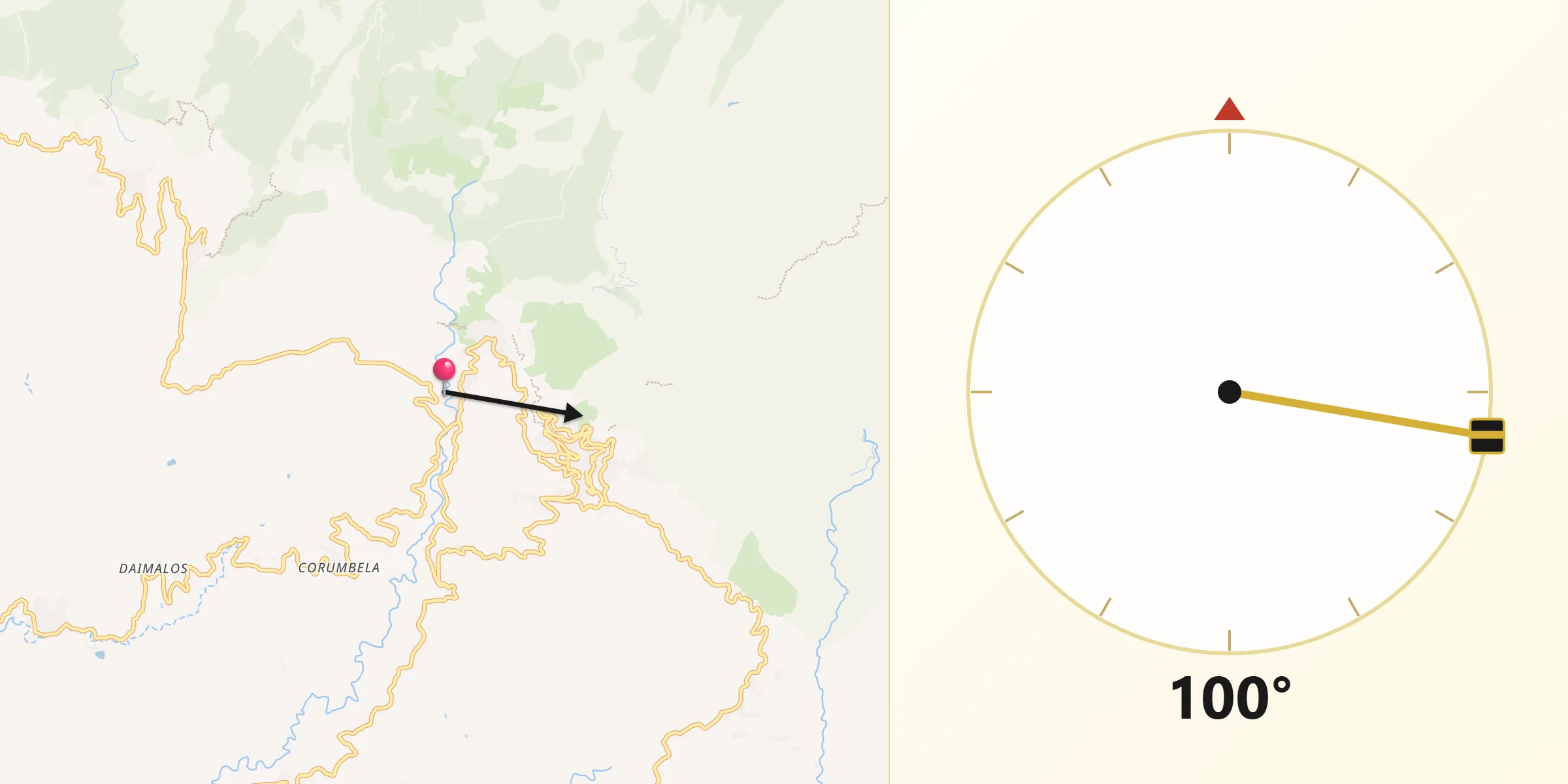 Dirección de la Qibla desde Árchez