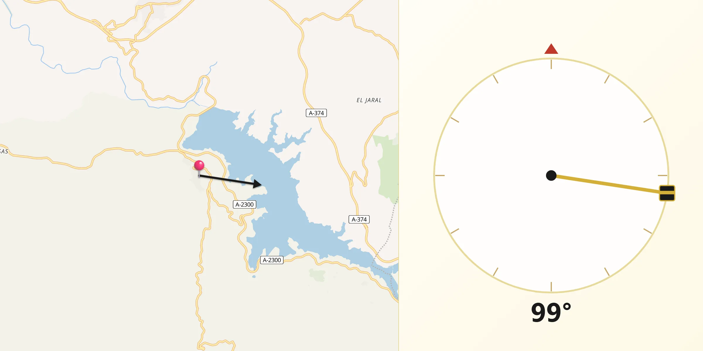 Dirección de la Qibla desde Zahara