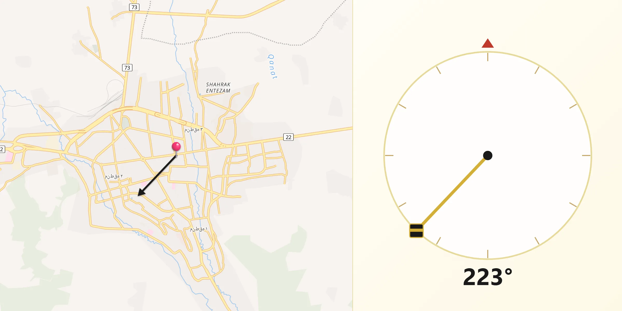 Direction vers la Qibla depuis Gorgan