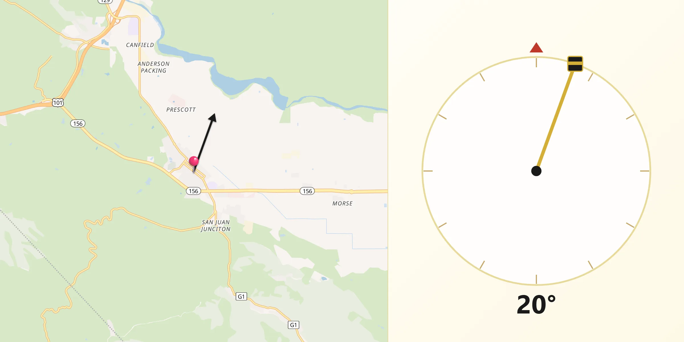 Qibla Direction from San Juan Bautista