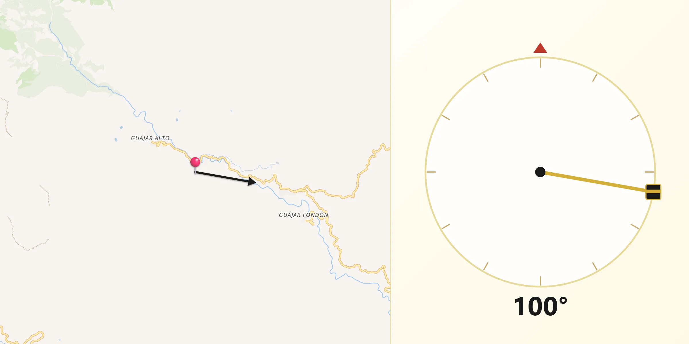 Dirección de la Qibla desde Guajares Los