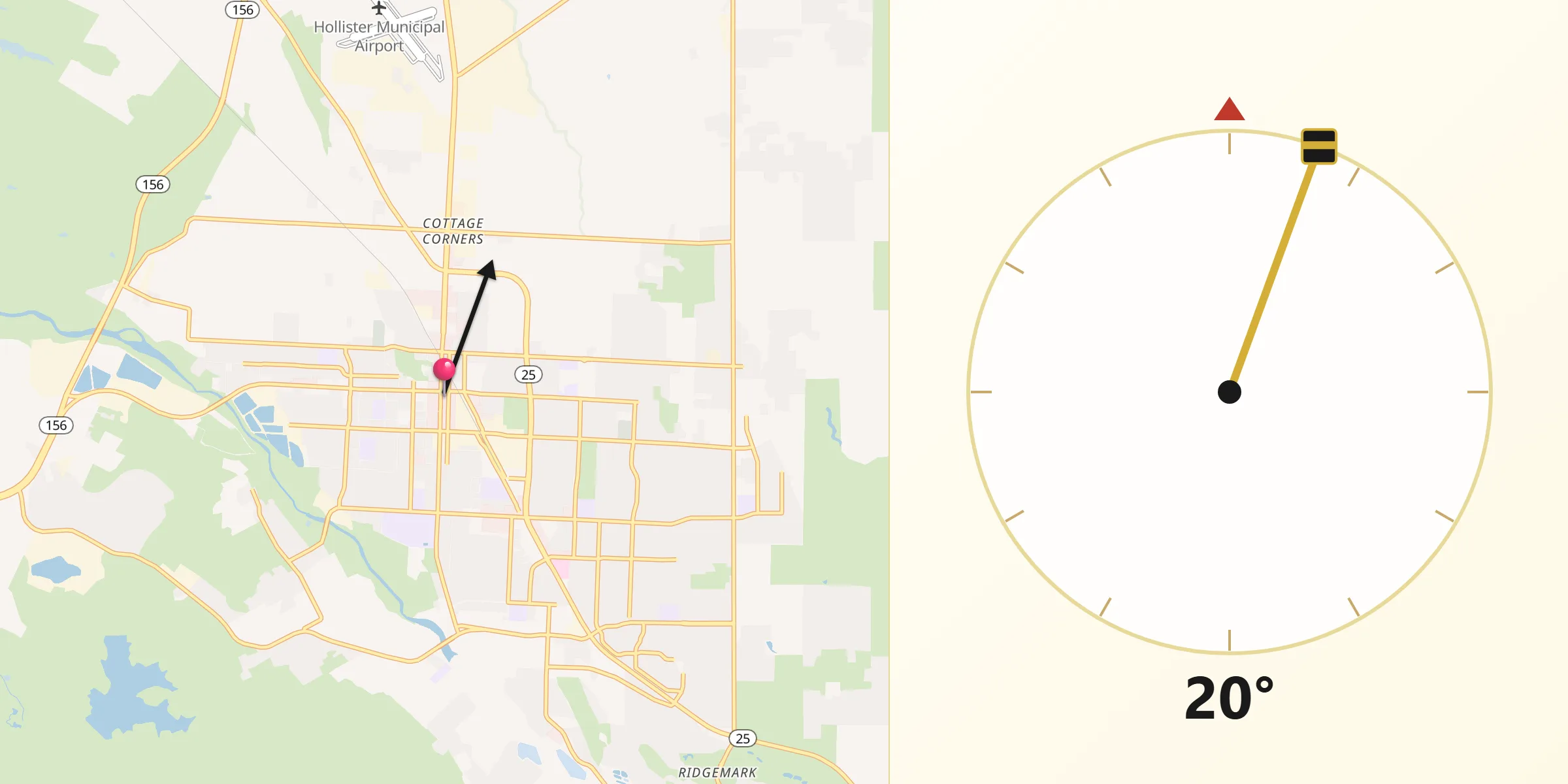 Qibla Direction from Hollister